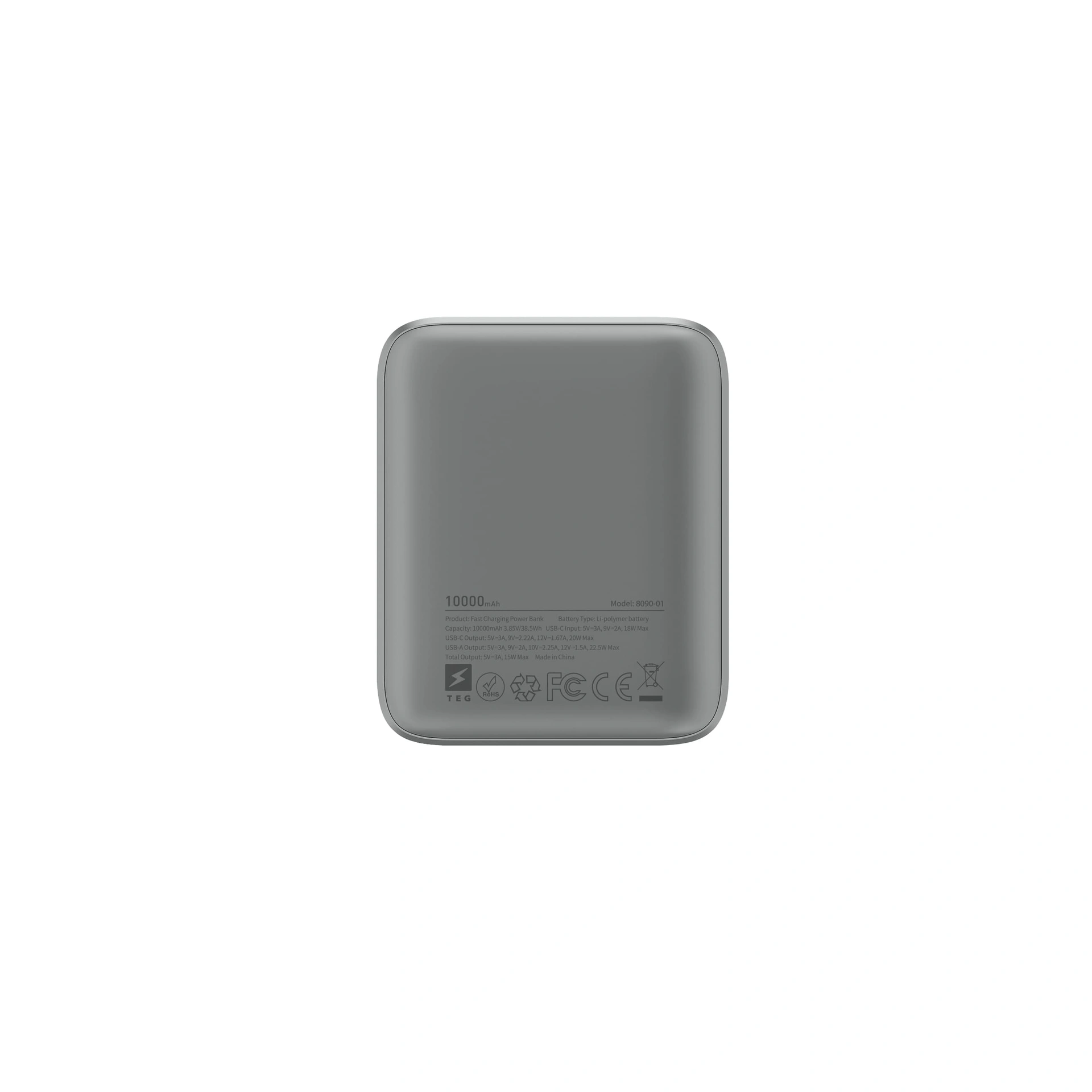 Повербанк Tipo 10000 mAh 22,5W, ТМ TEG - Сірий