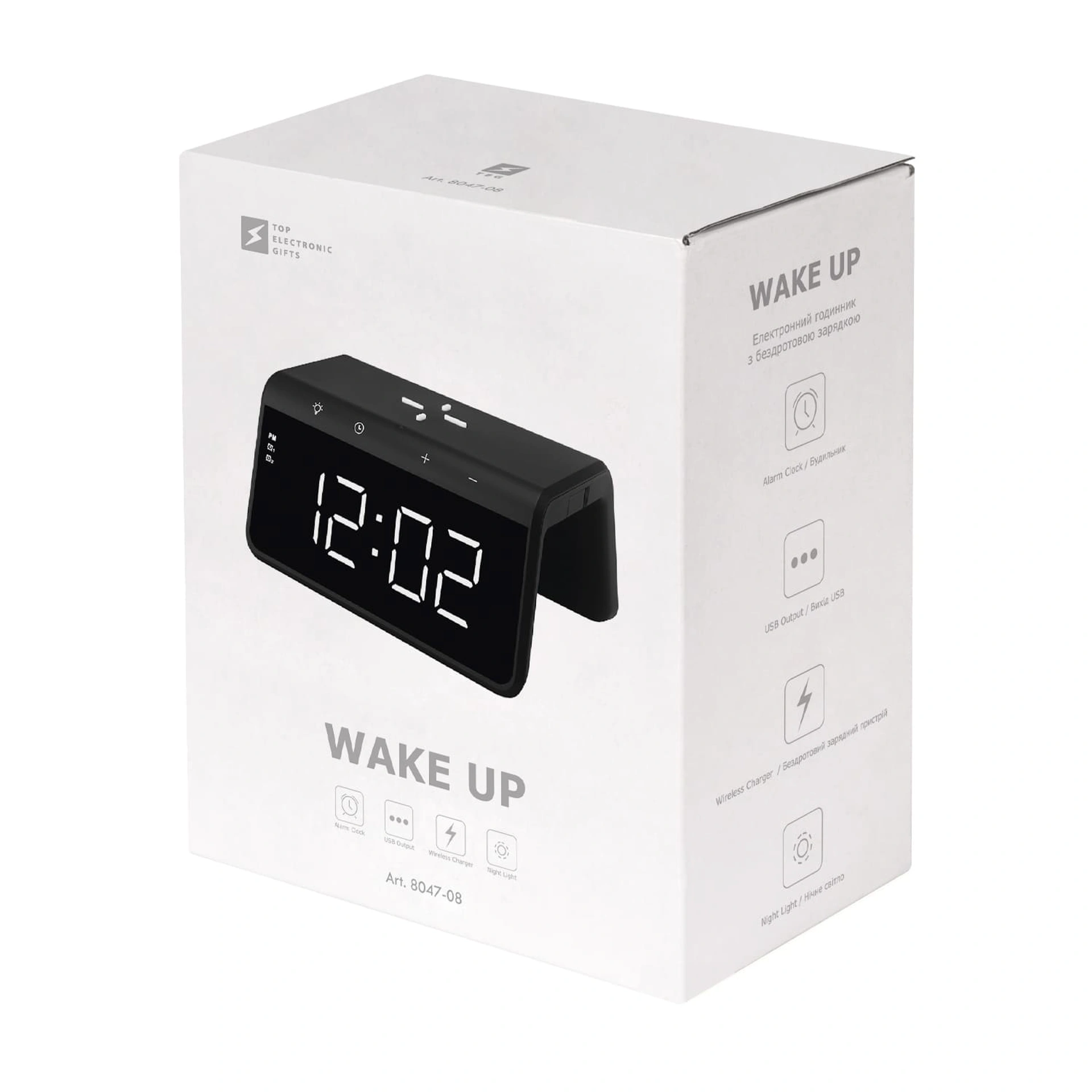 Годинник з бездротовою зарядкою Wake Up, TM TEG - чорний