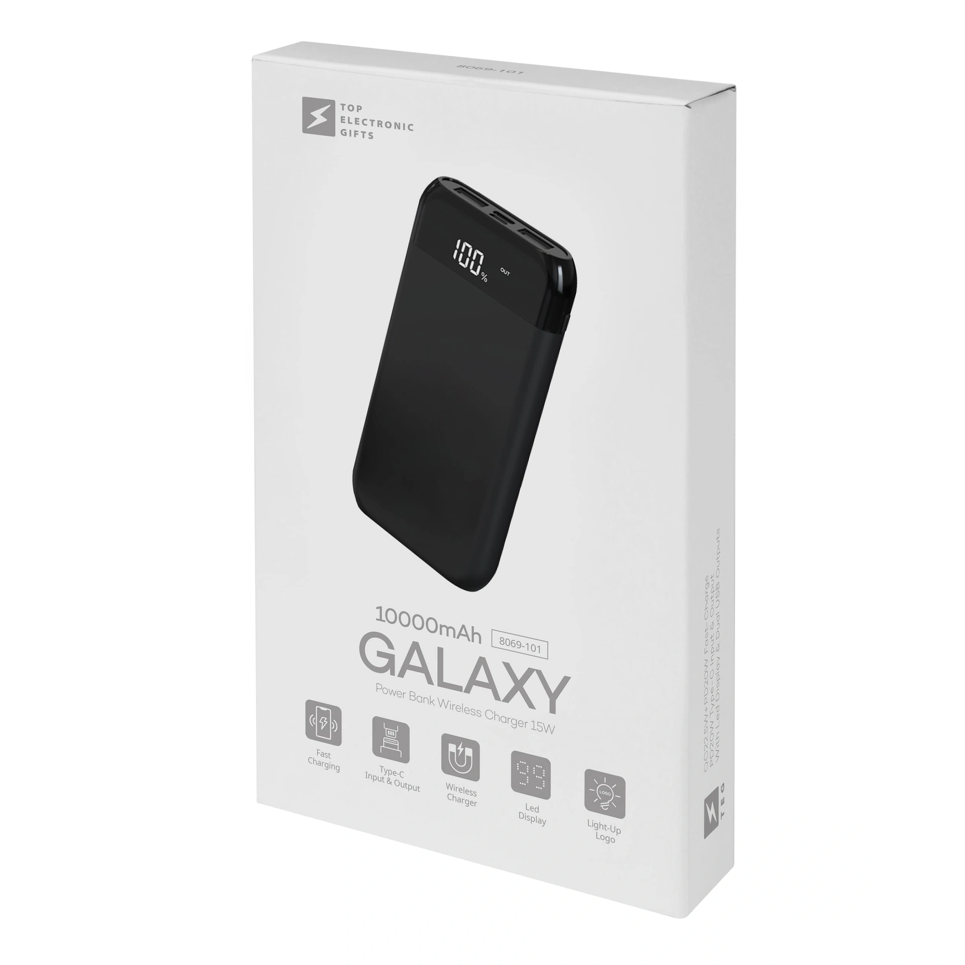 Повербанк з підсвіткою Galaxy 10000 mAh, ТМ TEG - білий