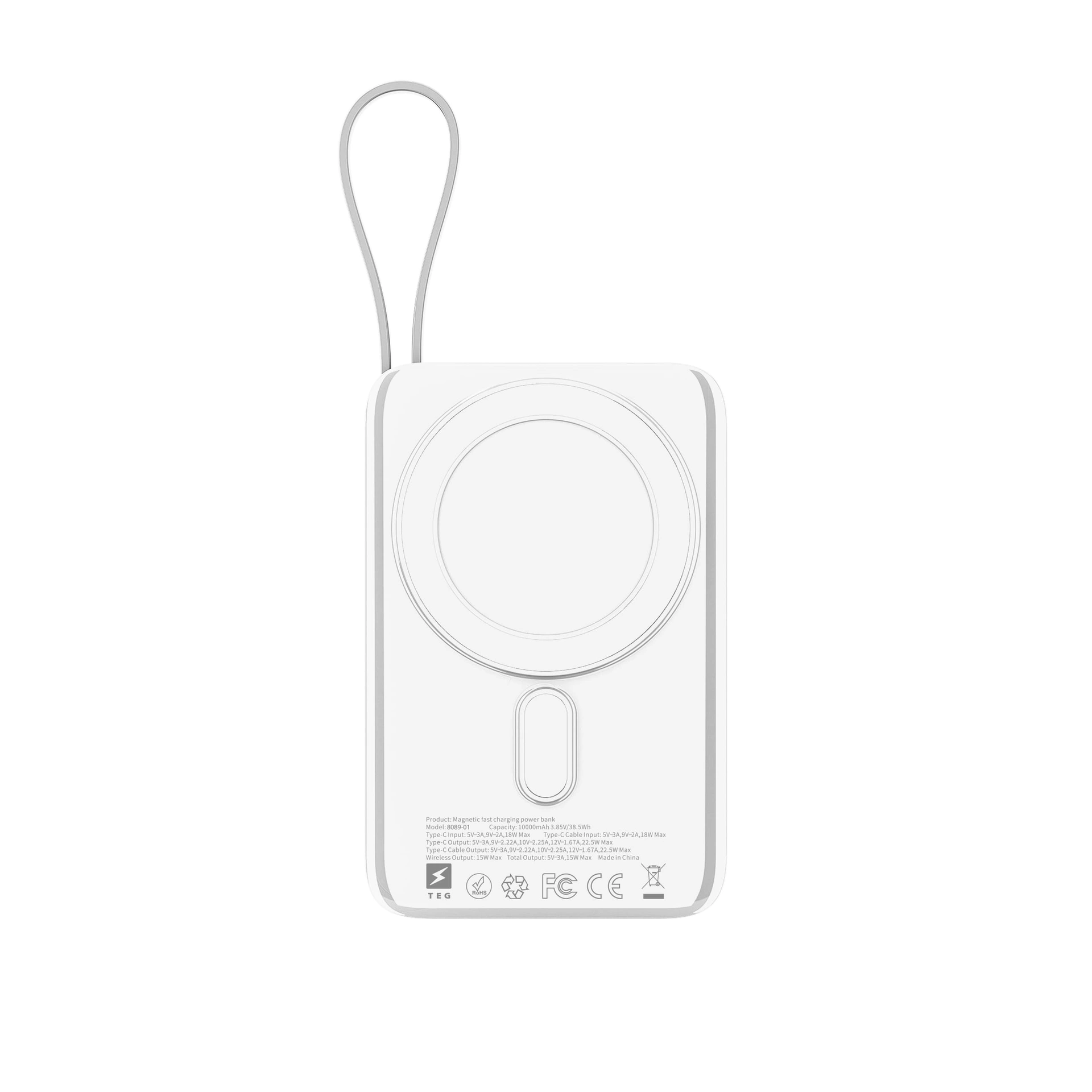 Повербанк Glam 10000 mAh 22,5W, ТМ TEG - білий