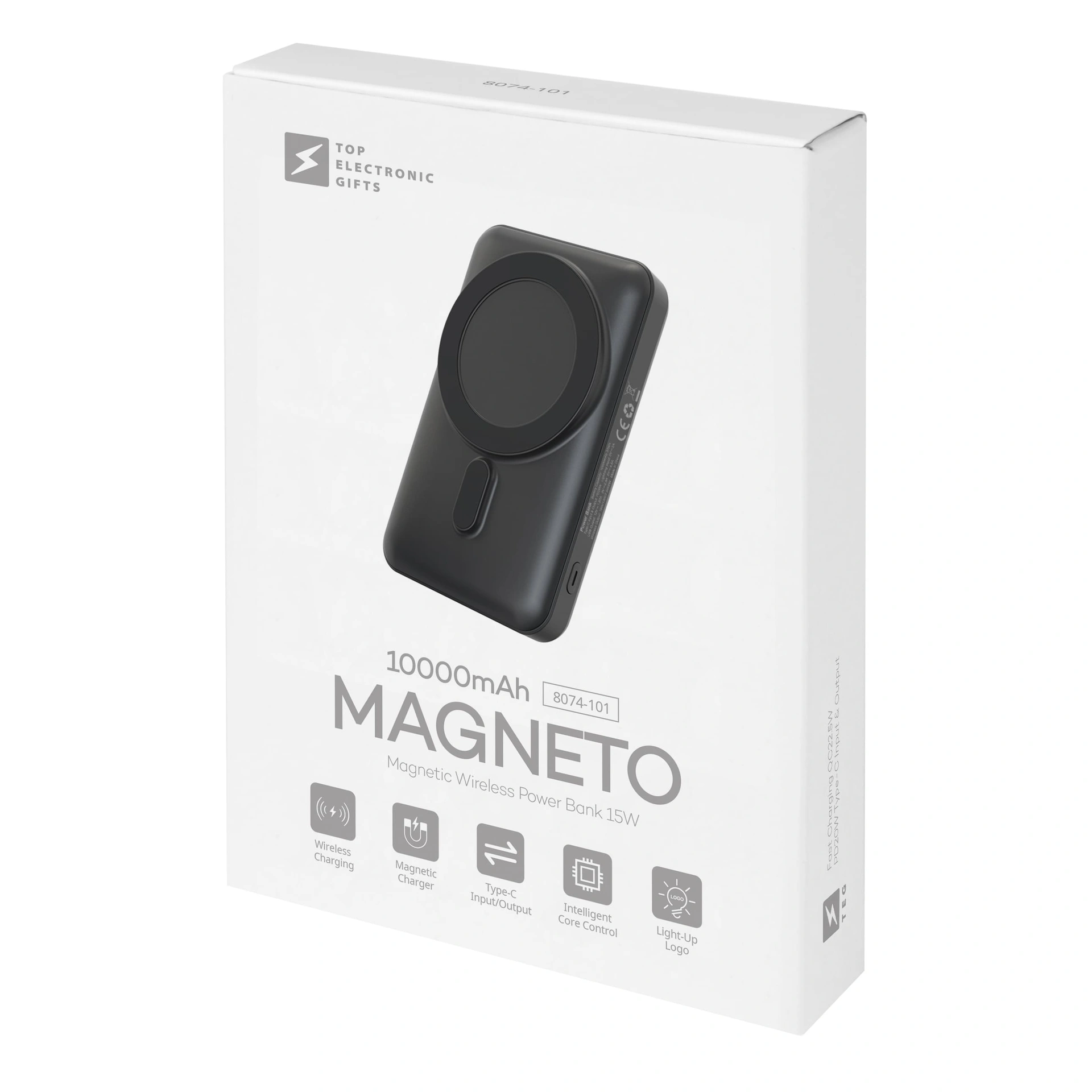 Повербанк з підсвіткою Magneto 10000 mAh, ТМ TEG - білий