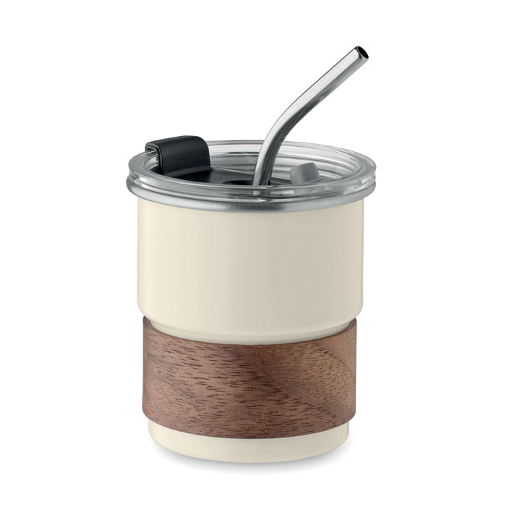 MATE, Еко-стакан з трубочкою та тримачем, 260 мл, метал/деревіна - Pantone 454C