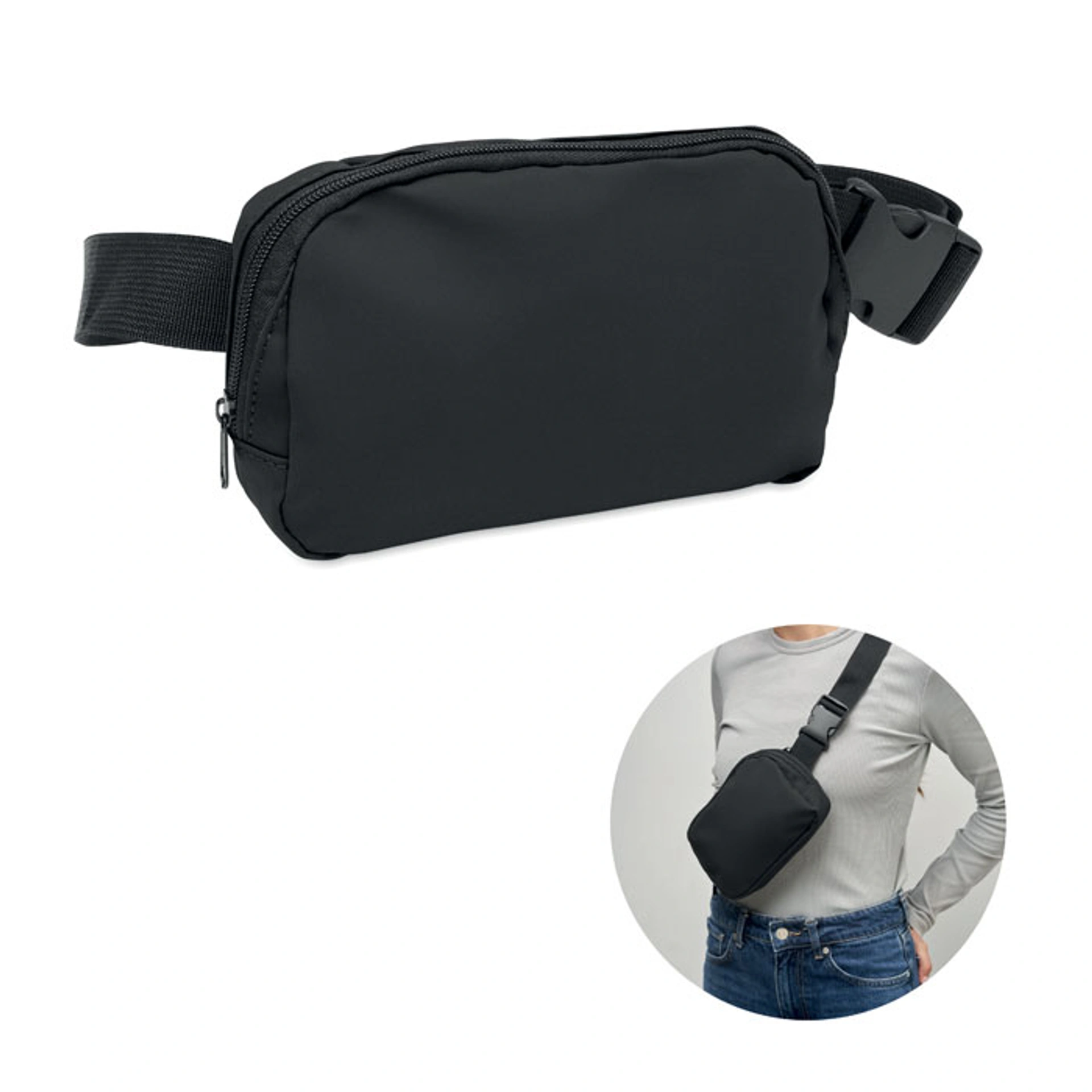 KOROVIN WAIST, Сумка-бананка з поліестеру 210D, 22x5x15 см - Чорний
