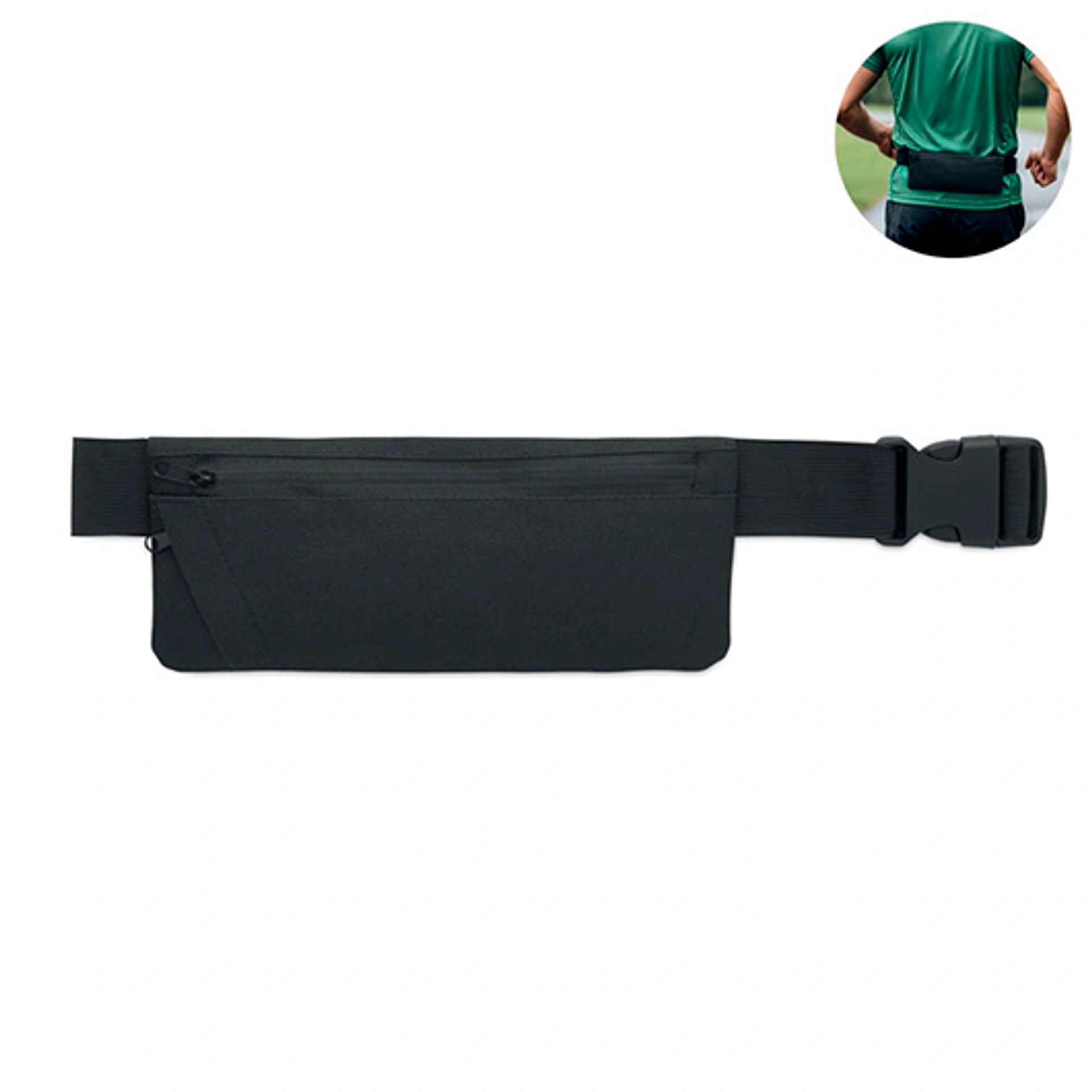 MODERATE, Спортивна поясна сумка з RPET 600D, 24x9, 5 см - Чорний