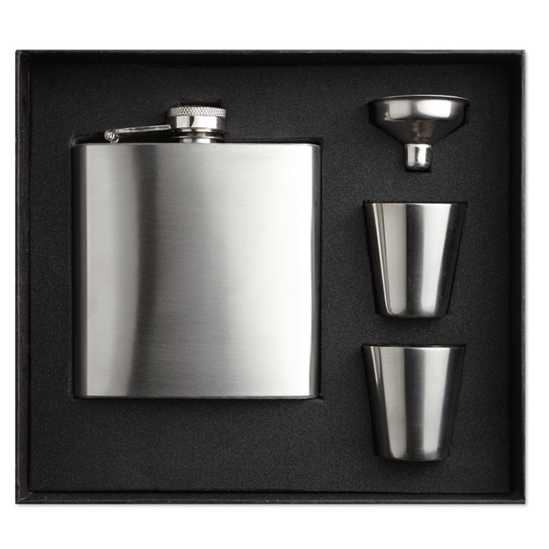 SLIMMY FLASK SET, Набір зі сталевою флягою та чарками, 175 мл - Чорний