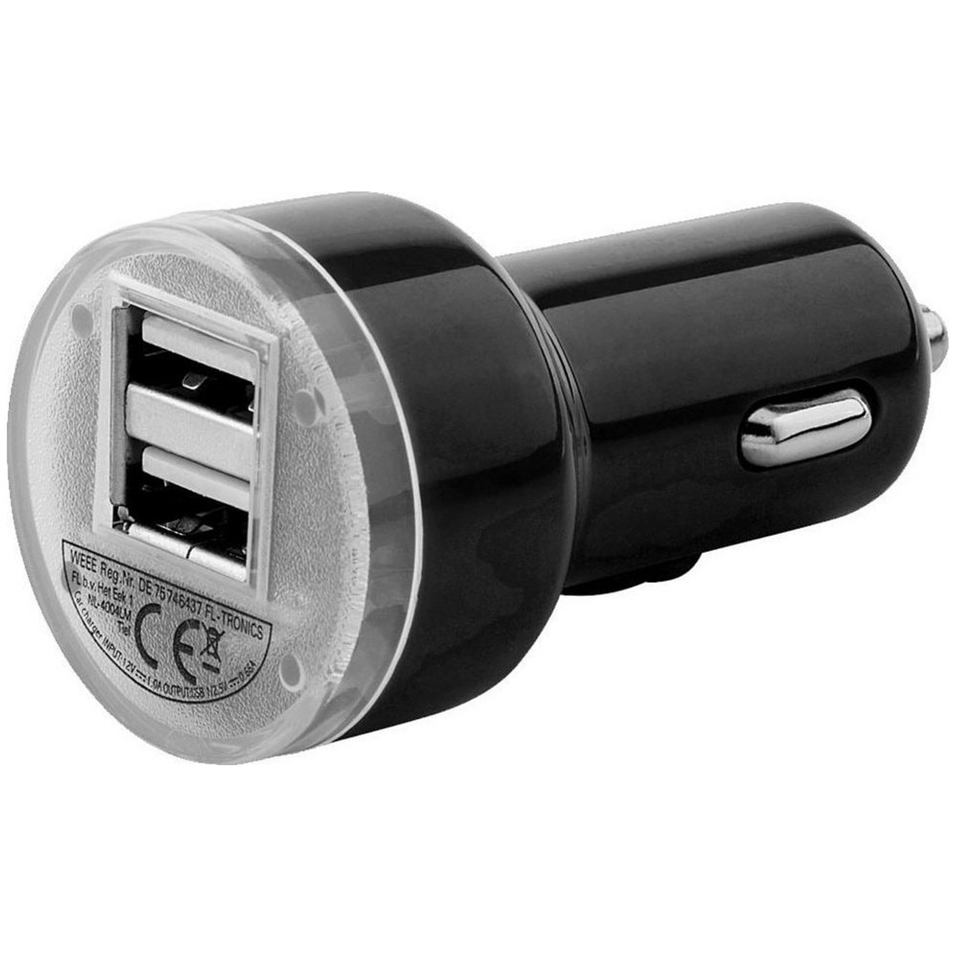 Автомобільний зарядний пристрій 2 порти USB 2.0 - Чорний
