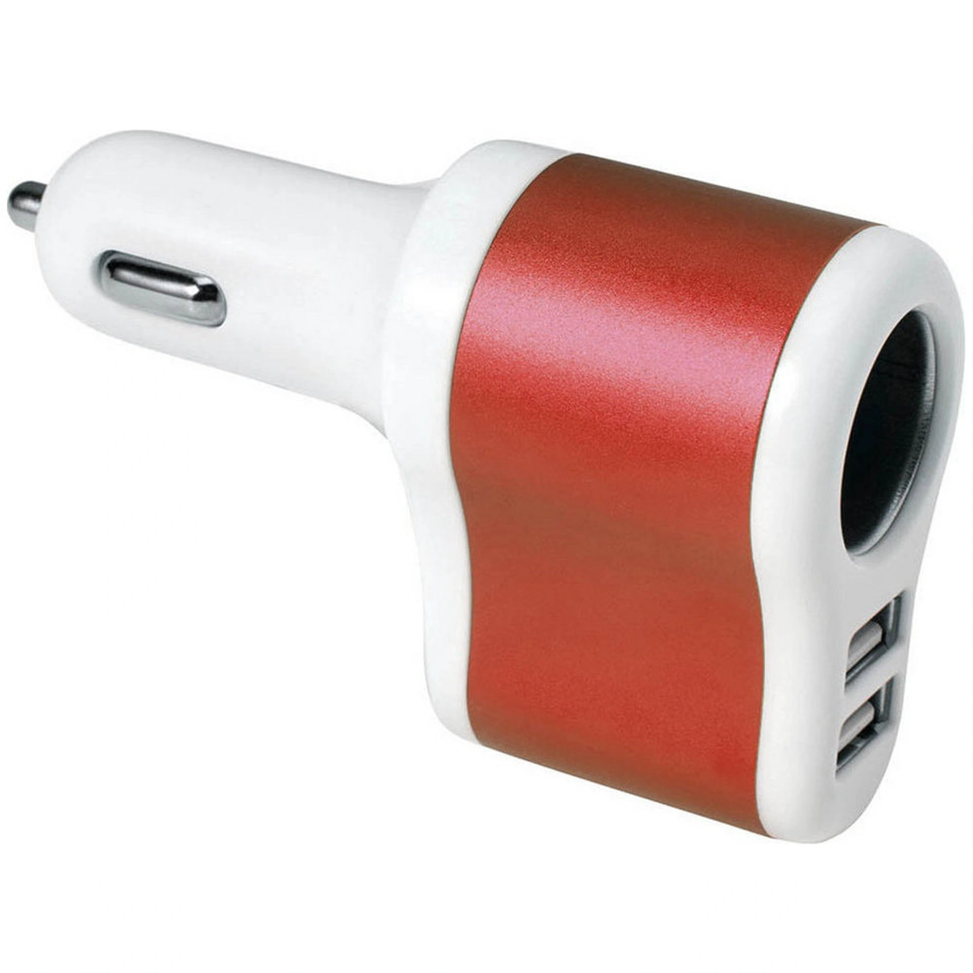 Автомобільний зарядний пристрій 2 порти USB 2.0 + розгалужувач - Червоний