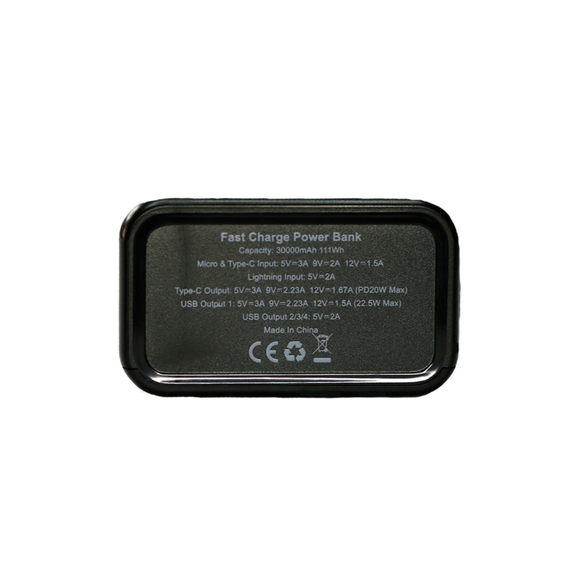 Повербанк 30000 mAh TheGeneral Andes, LED підсвічування, цифровий індикатор - Чорний