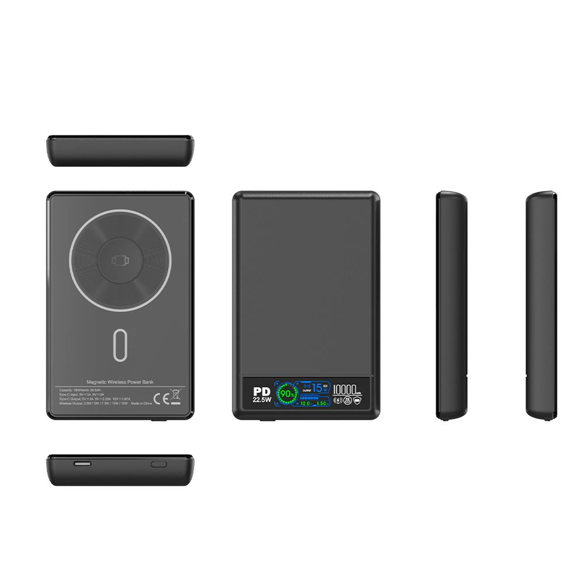 Повербанк 10000 mAh TheGeneral Viro, бездротова зарядка 15W, цифровий індикатор - Чорний
