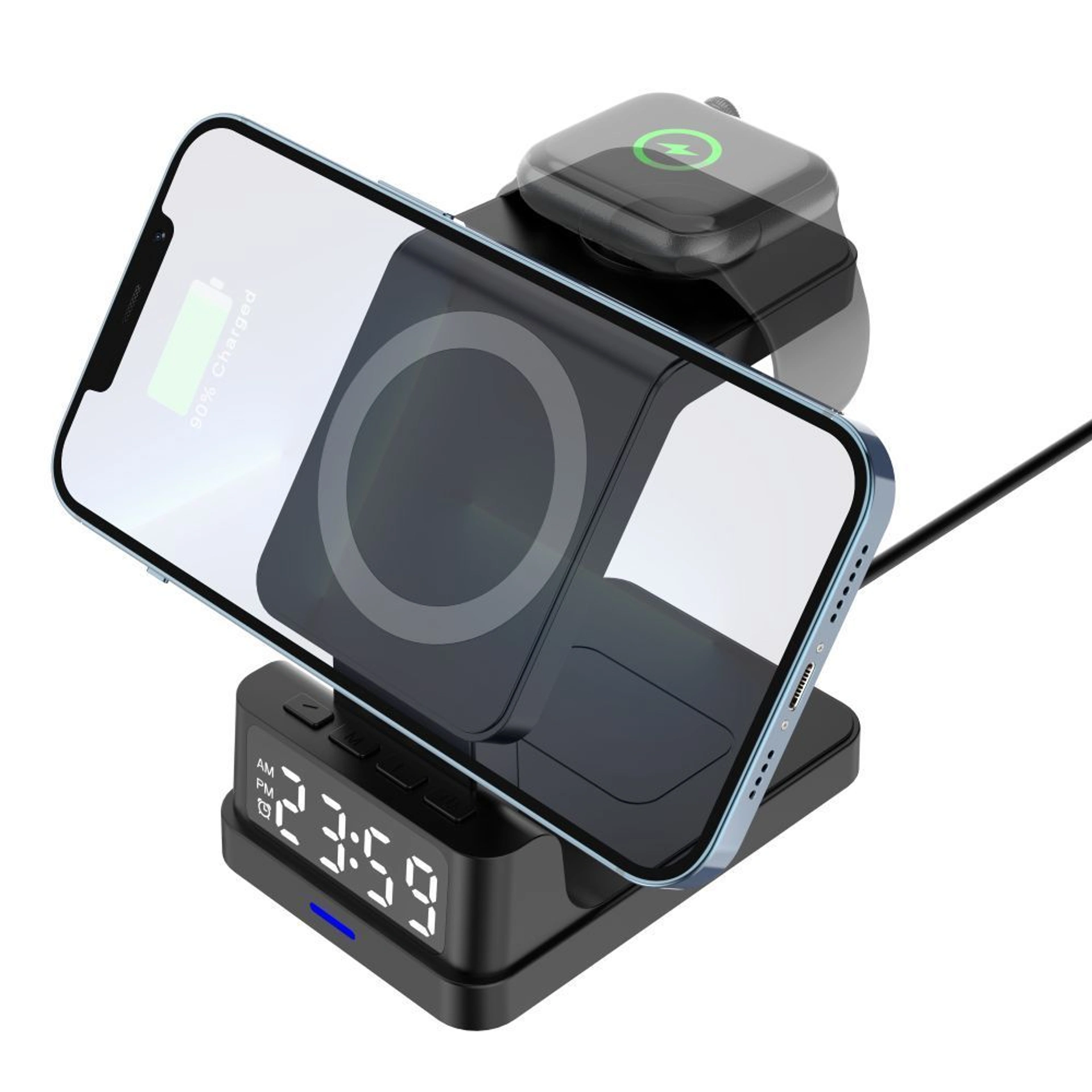 Бездротовий зарядний пристрій TheGeneral FlashCharge 15W з годинником - Чорний