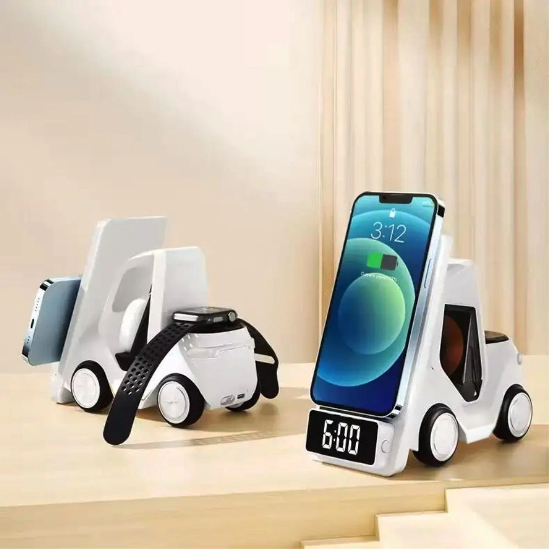 Бездротовий зарядний пристрій TheGeneral DriveCharge 15W з підсвічуванням та годинником - Білий