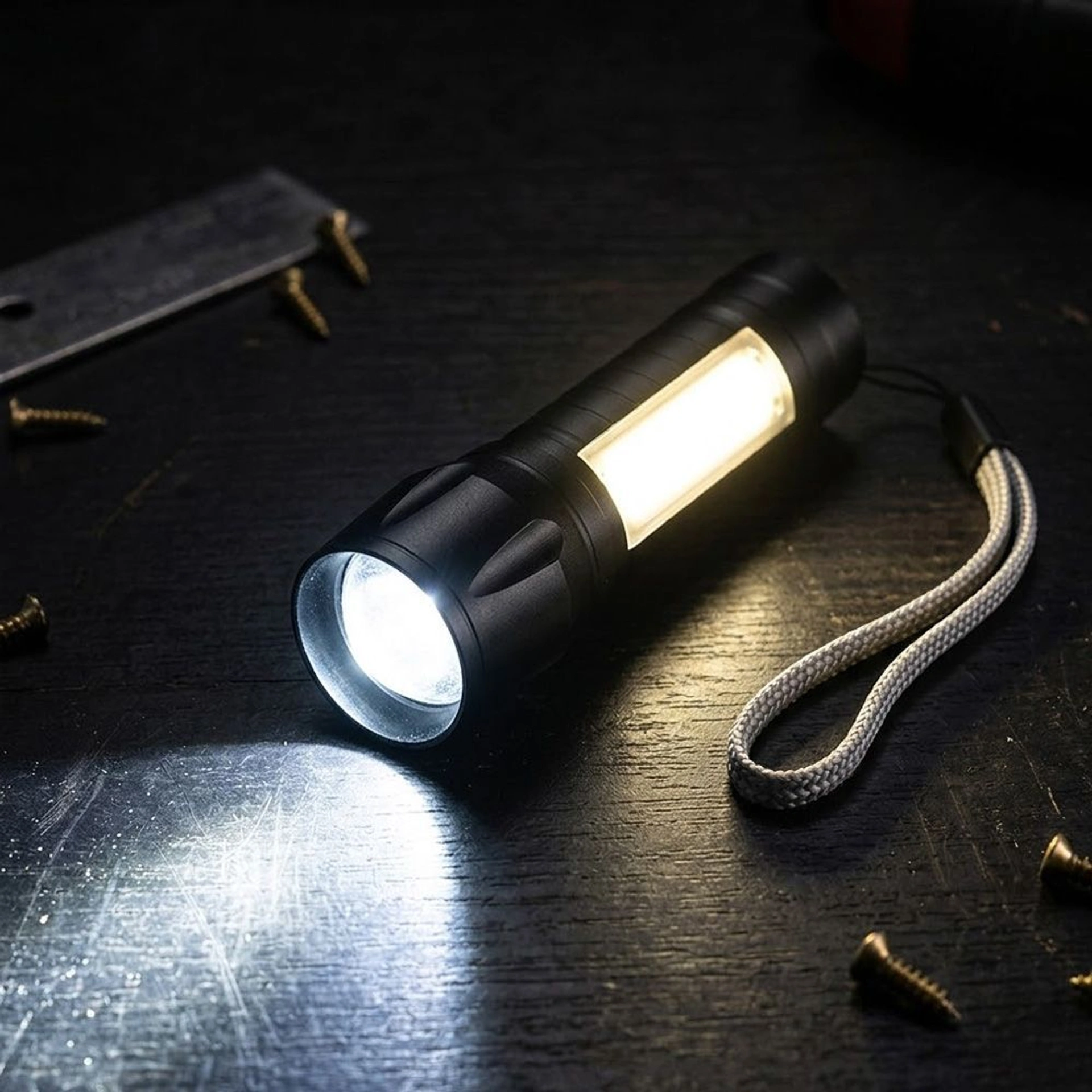Ліхтарик акумуляторний TheGeneral Zeno з боковим COB light - Чорний