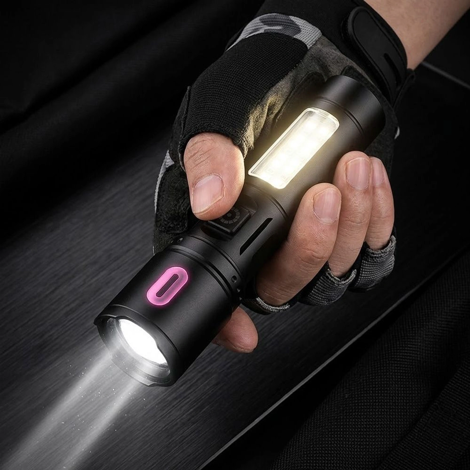 Ліхтарик акумуляторний TheGeneral Lumix з боковим COB light - Чорний