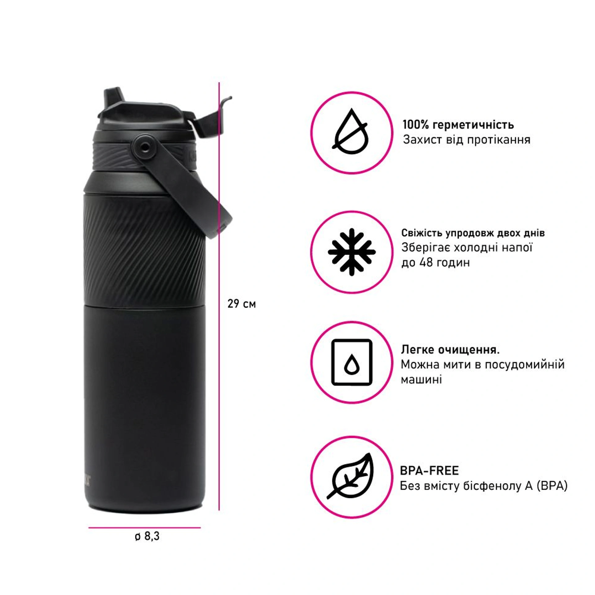 Термопляшка 1 л сталева 2в1 Kambukka Dupla Insulated - Чорний