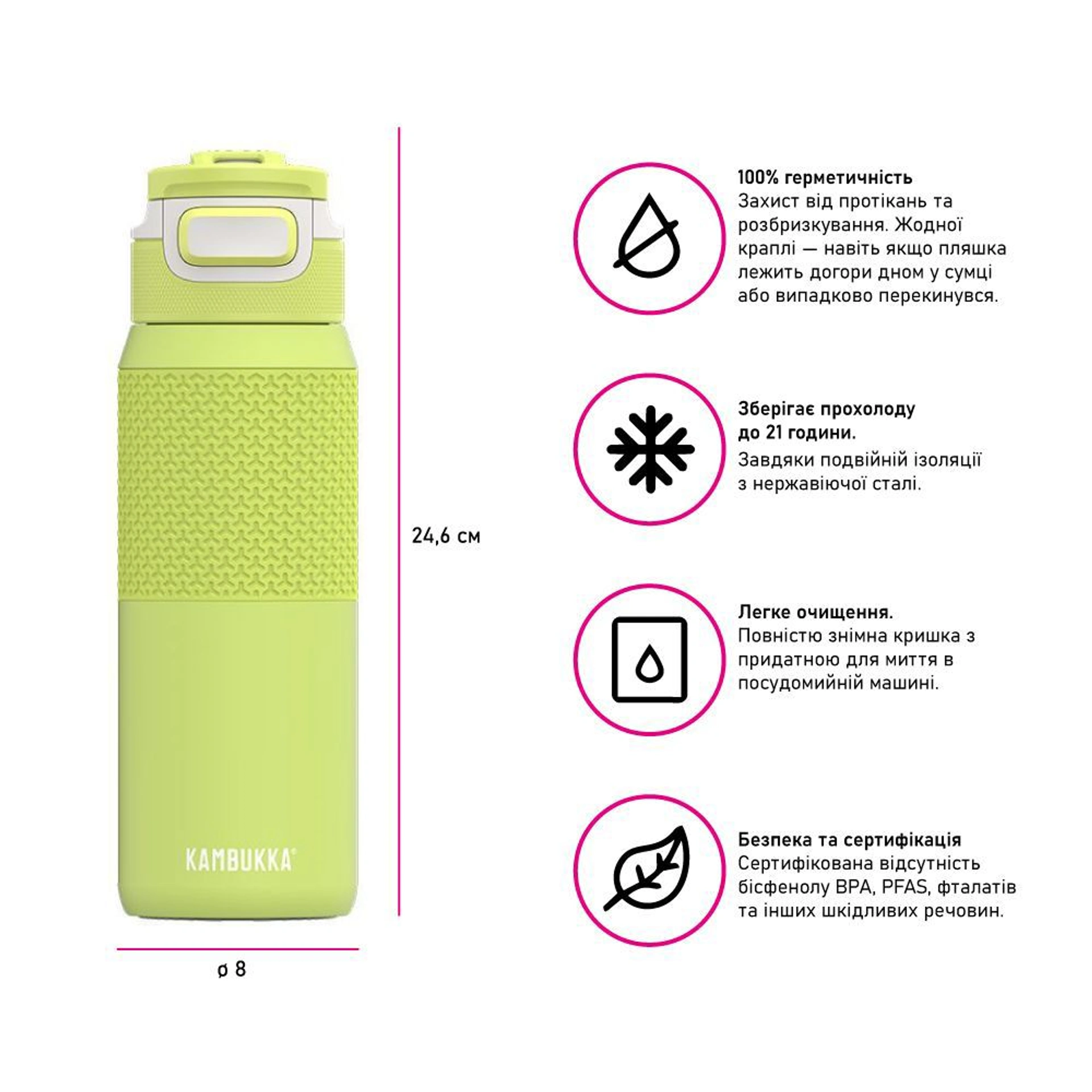 Термопляшка 750 мл сталева Kambukka Elton Insulated, вакуумна - Лайм