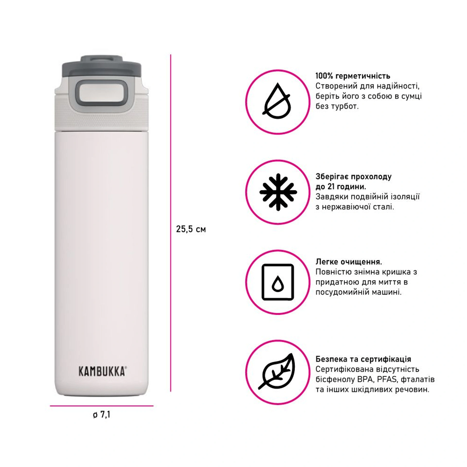 Термопляшка 600 мл сталева Kambukka Elton Insulated, вакуумна - Біла крейда