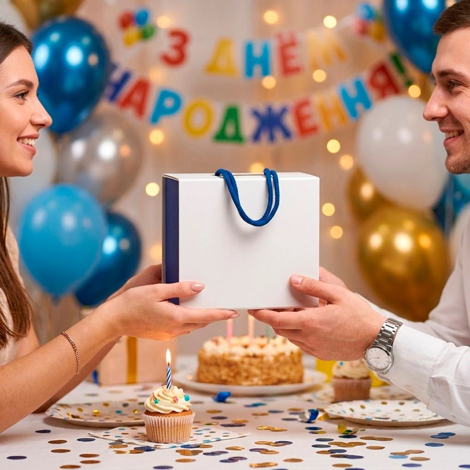 Подарункова коробка 20 х 18 см Magic S - Білий / синій