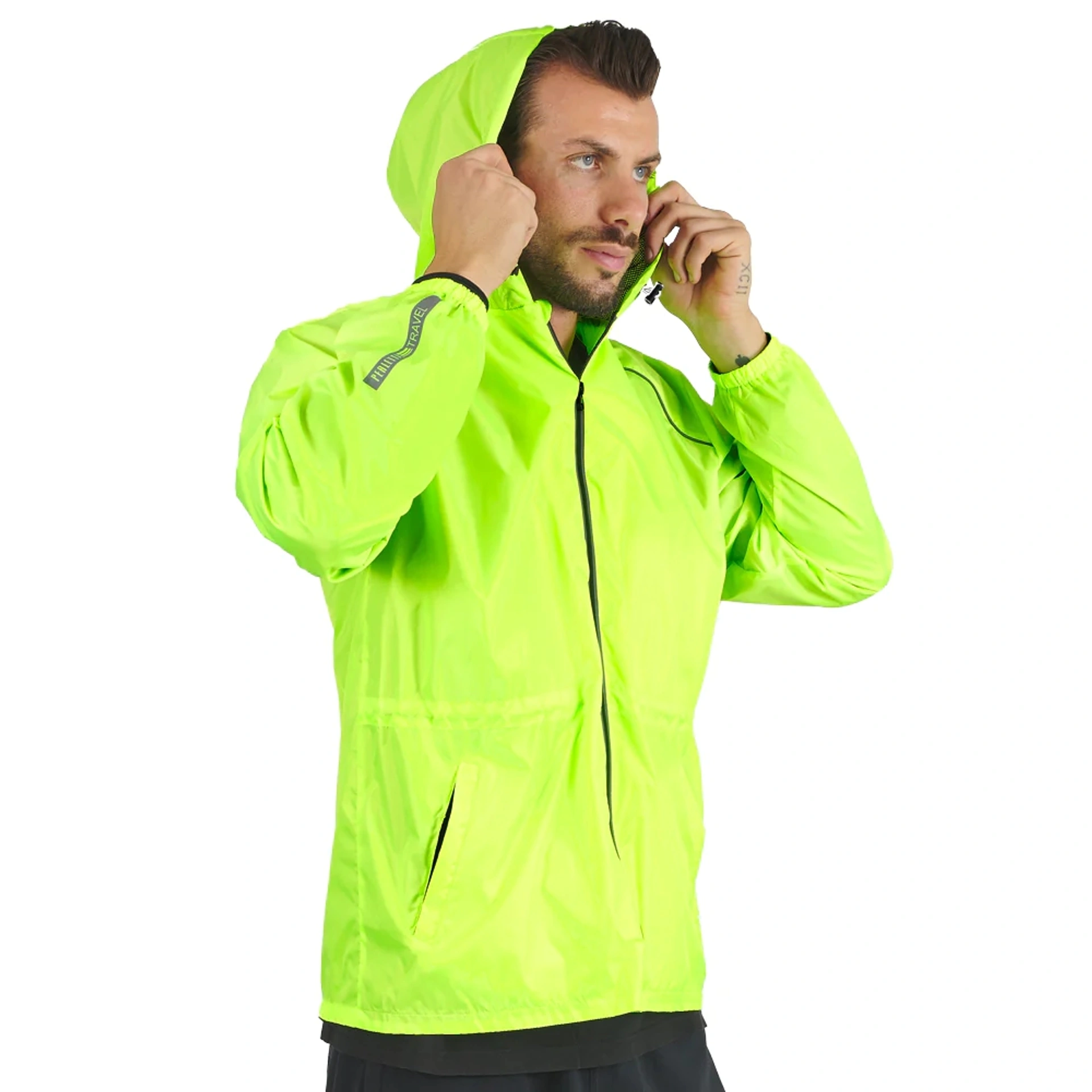 Вітровка чоловіча Perletti Windbreaker зі світловідбиваючими еламентами та чохлом - Лайм / чорний / L