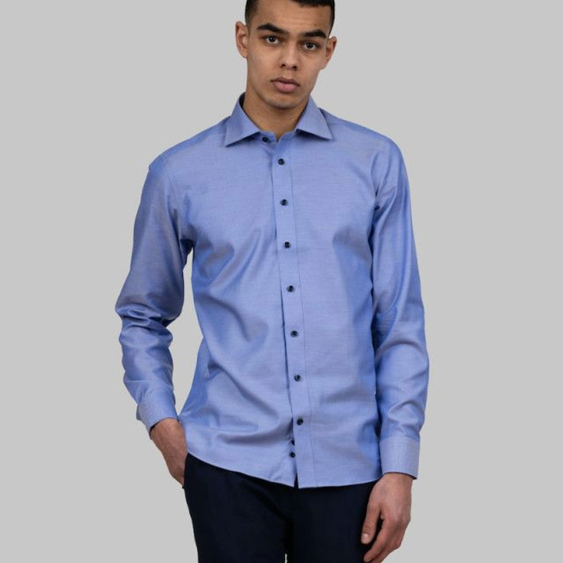 Сорочка чоловіча JH&Frost Green Bow 01 Slim Fit - Небесно-блакитний / темно-синій / L