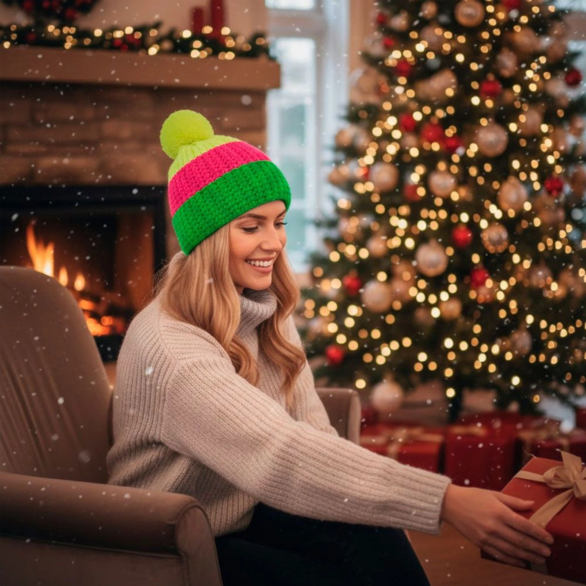 Шапка coFEE Cable knit - Неоново-зелений / неоново-рожевий / неоново-жовтий