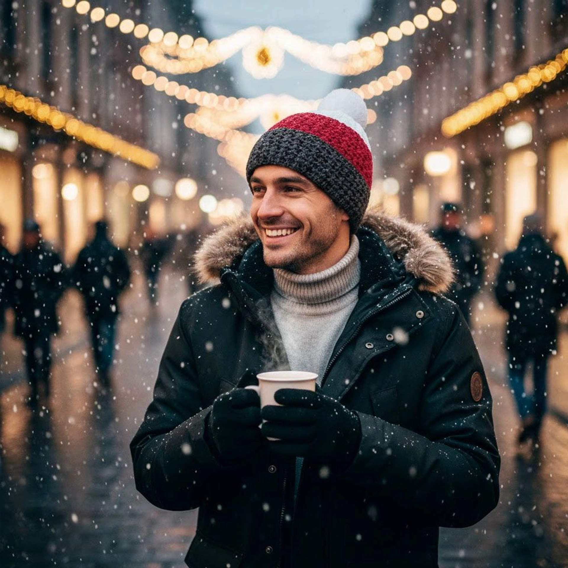 Шапка coFEE Cable knit - Сірий / бордовий / білий