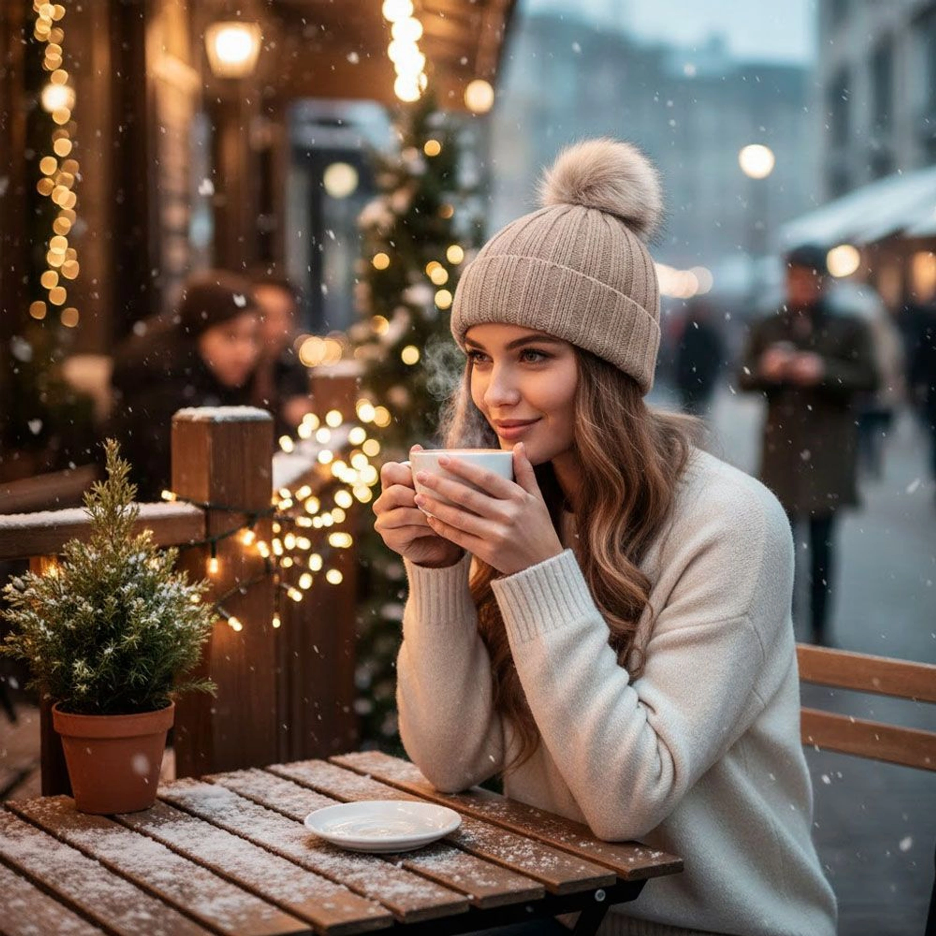 Шапка coFEE Rib fur - Бежевий