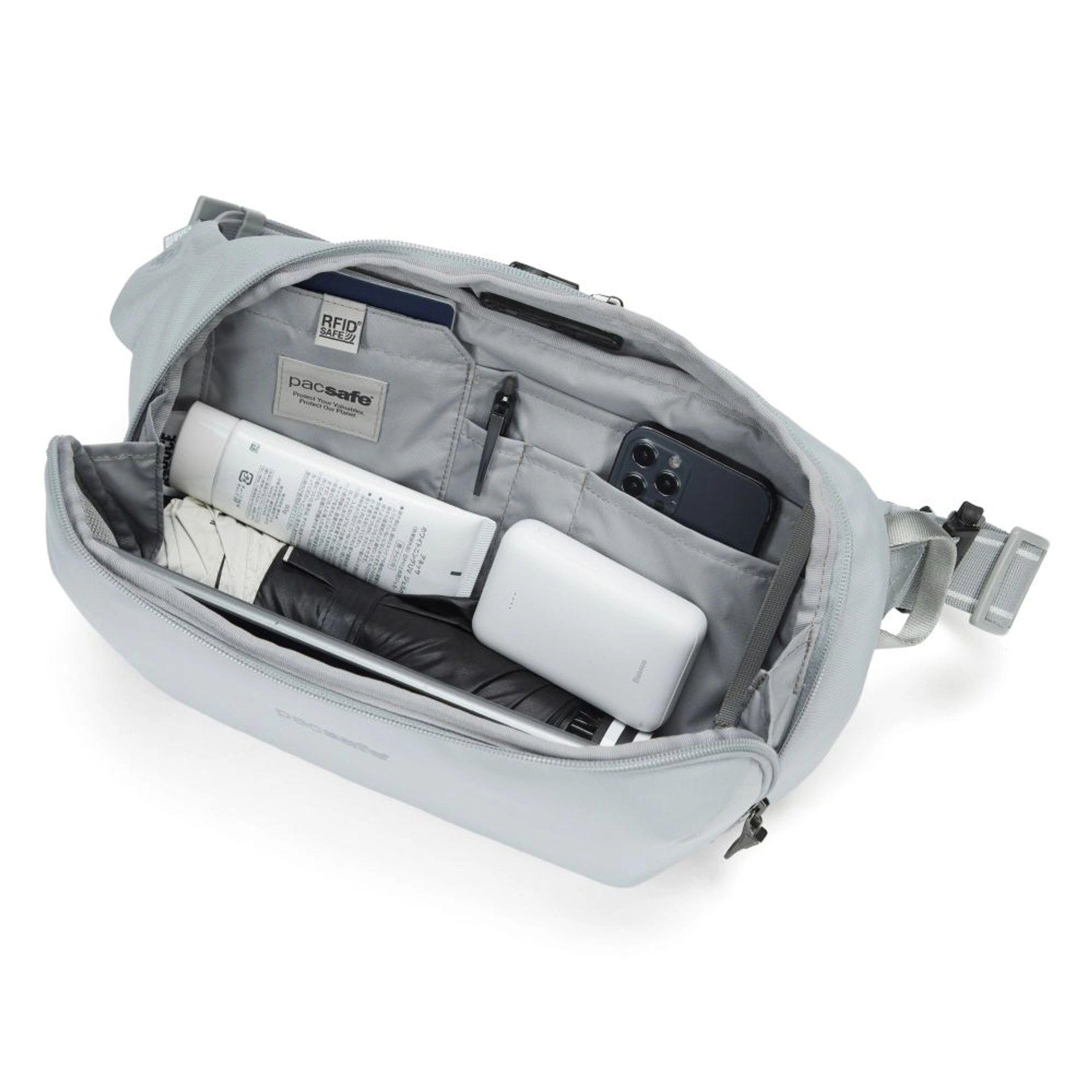 Сумка через плече антизлодій Pacsafe V Urban Sling - Світло-сірий / чорний