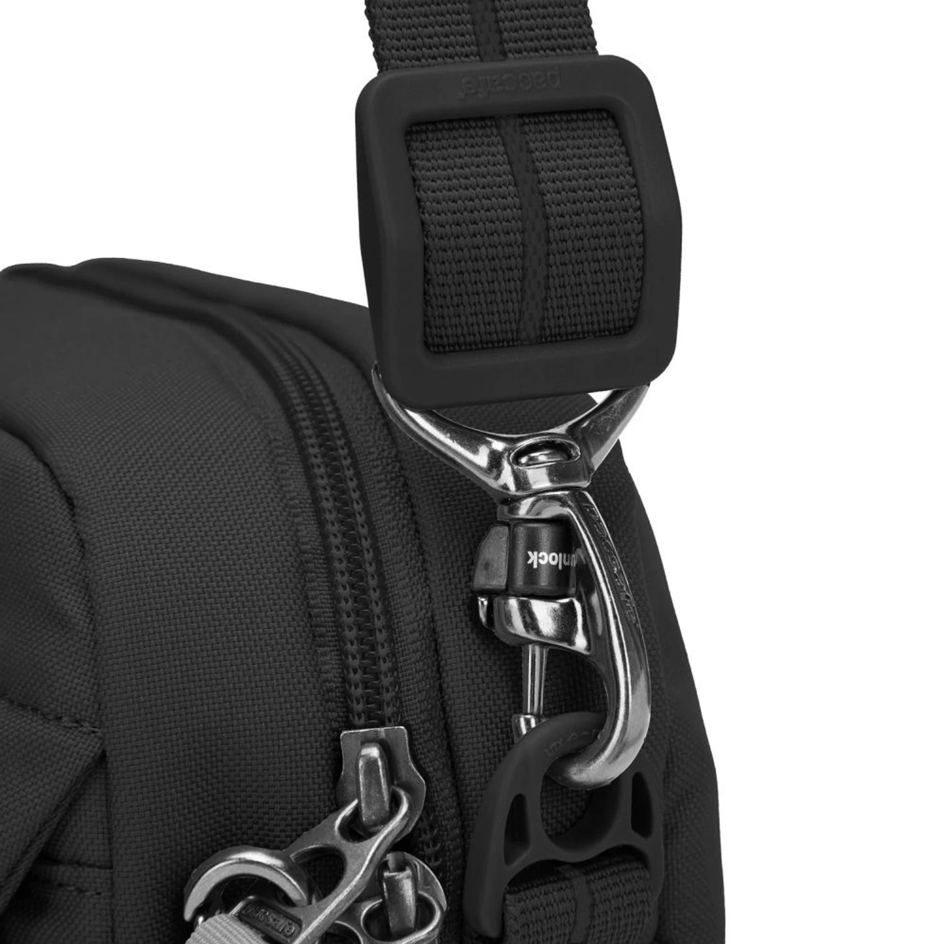 Сумка через плече антизлодій Pacsafe GO Crossbody - Чорний / помаранчевий