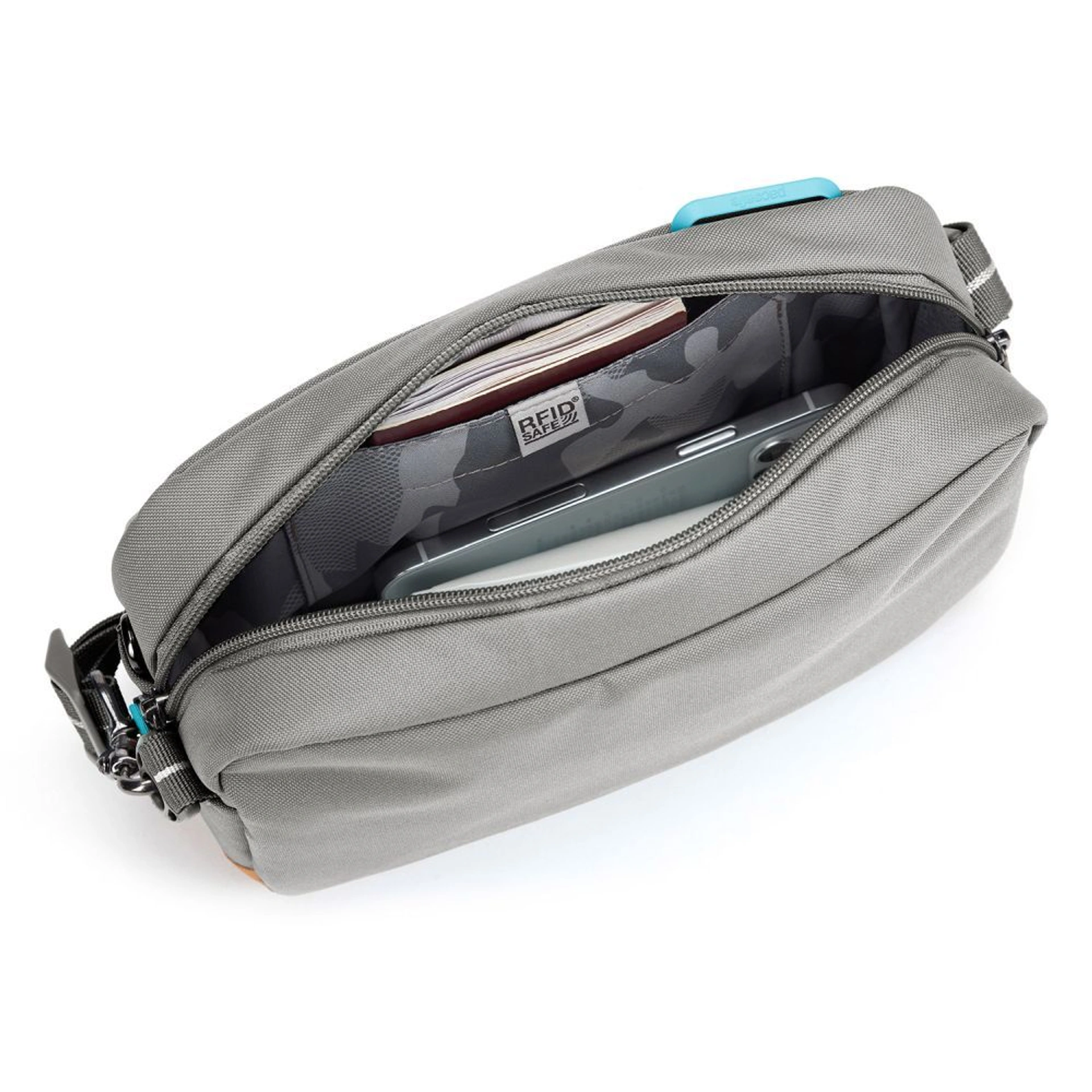 Сумка через плече антизлодій Pacsafe GO Crossbody - Сірий / помаранчевий