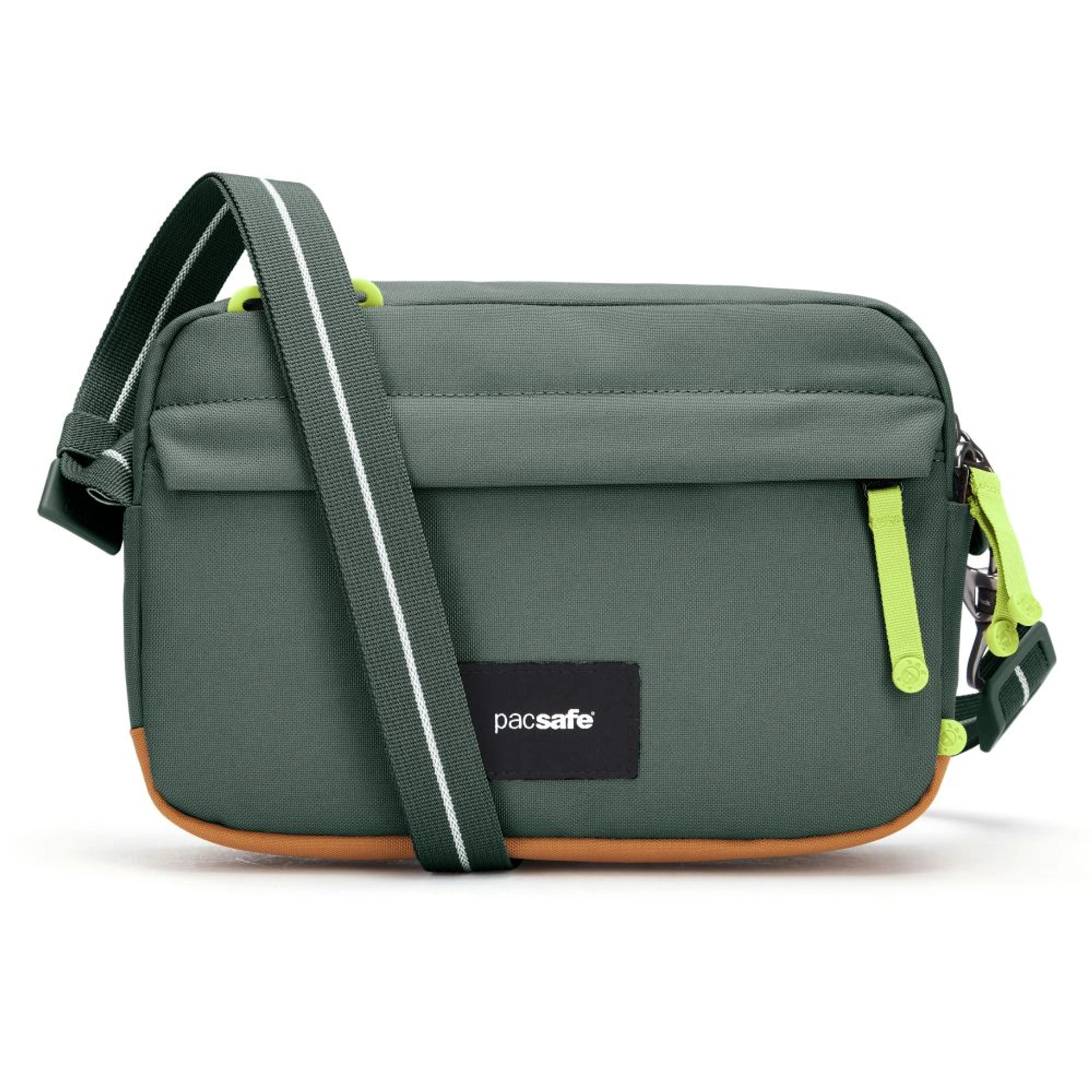 Сумка через плече антизлодій Pacsafe GO Crossbody - Темно-зелений / помаранчевий