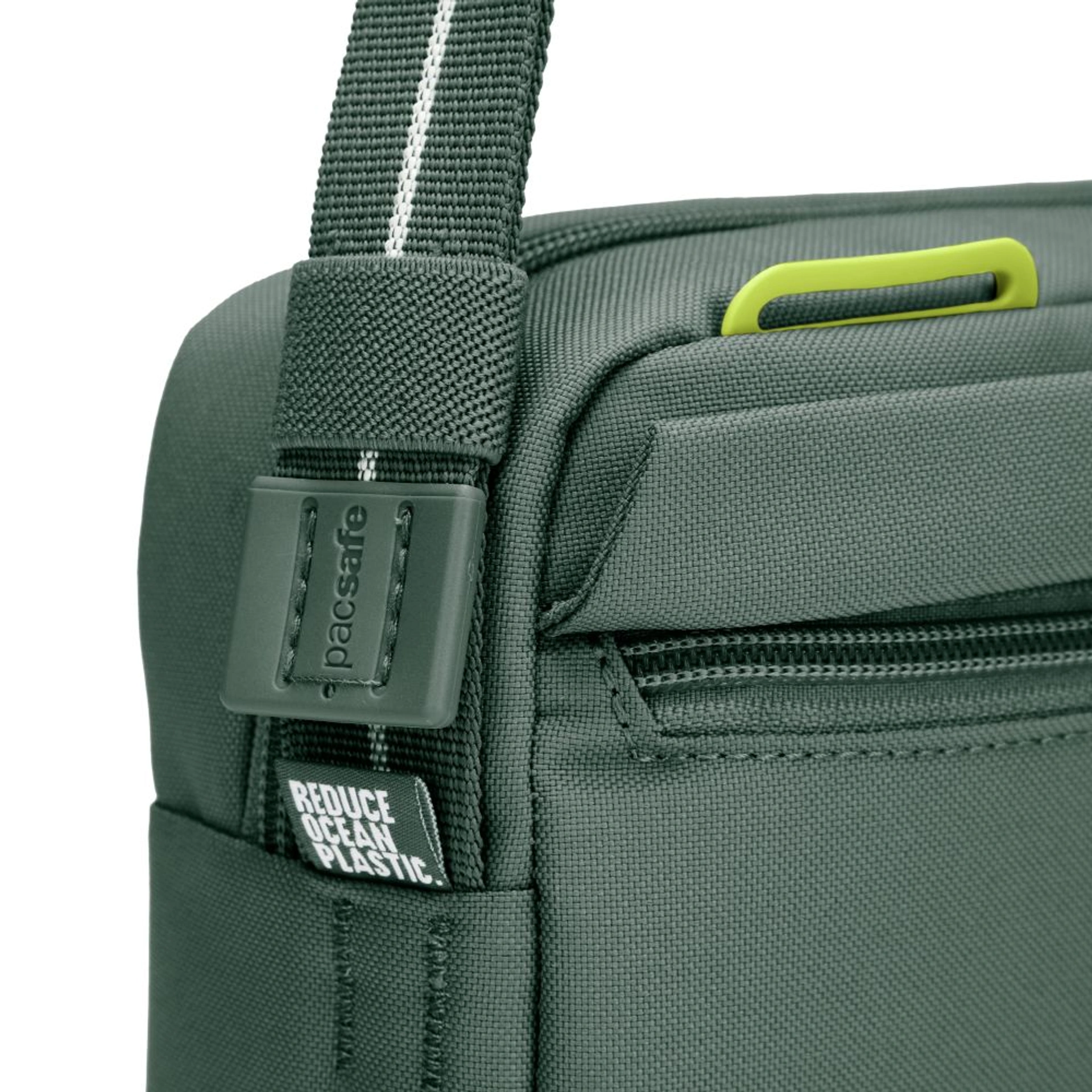 Сумка через плече антизлодій Pacsafe GO Crossbody - Темно-зелений / помаранчевий