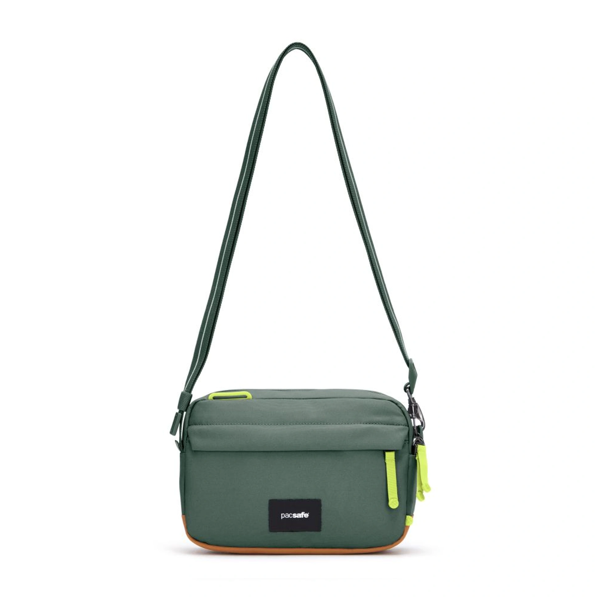 Сумка через плече антизлодій Pacsafe GO Crossbody - Темно-зелений / помаранчевий