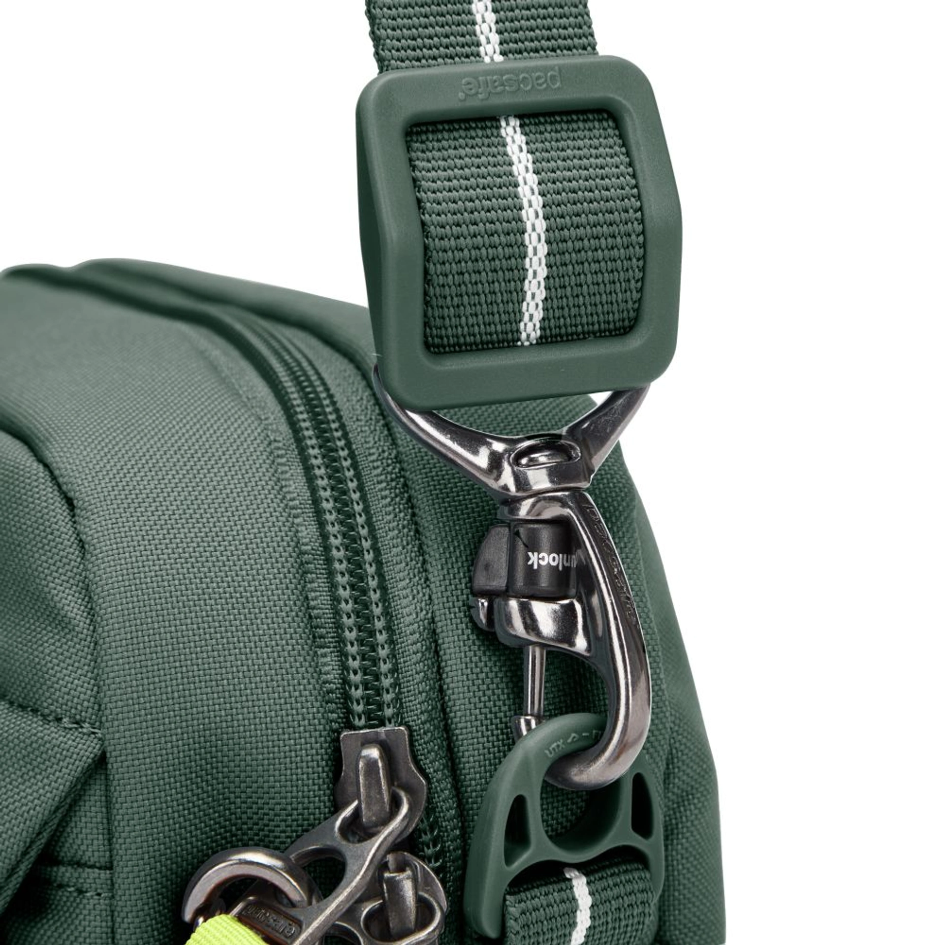 Сумка через плече антизлодій Pacsafe GO Crossbody - Темно-зелений / помаранчевий