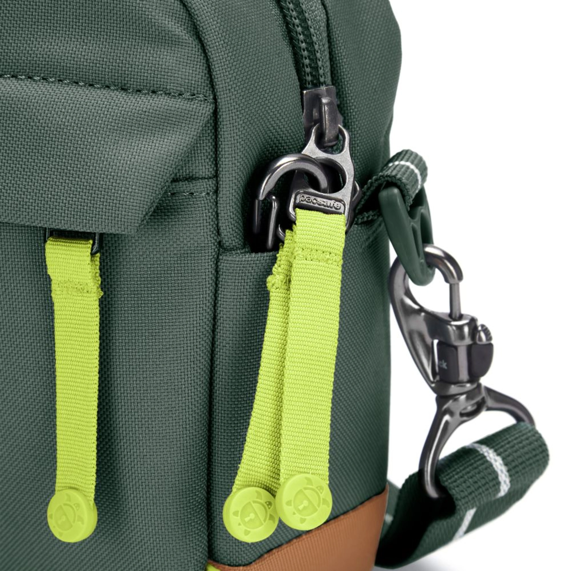 Сумка через плече антизлодій Pacsafe GO Crossbody - Темно-зелений / помаранчевий