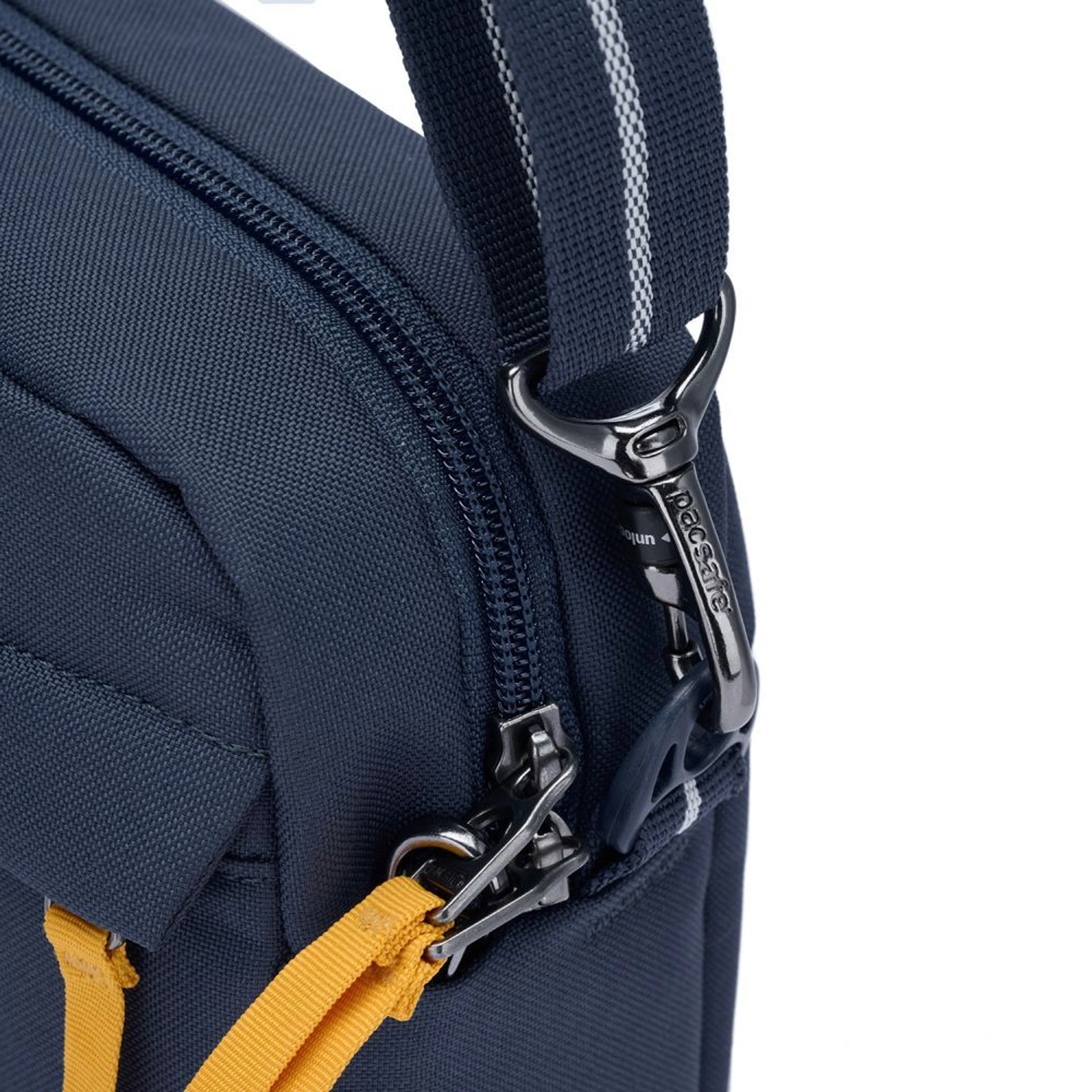 Сумка через плече антизлодій Pacsafe GO Crossbody - Темно-синій / помаранчевий