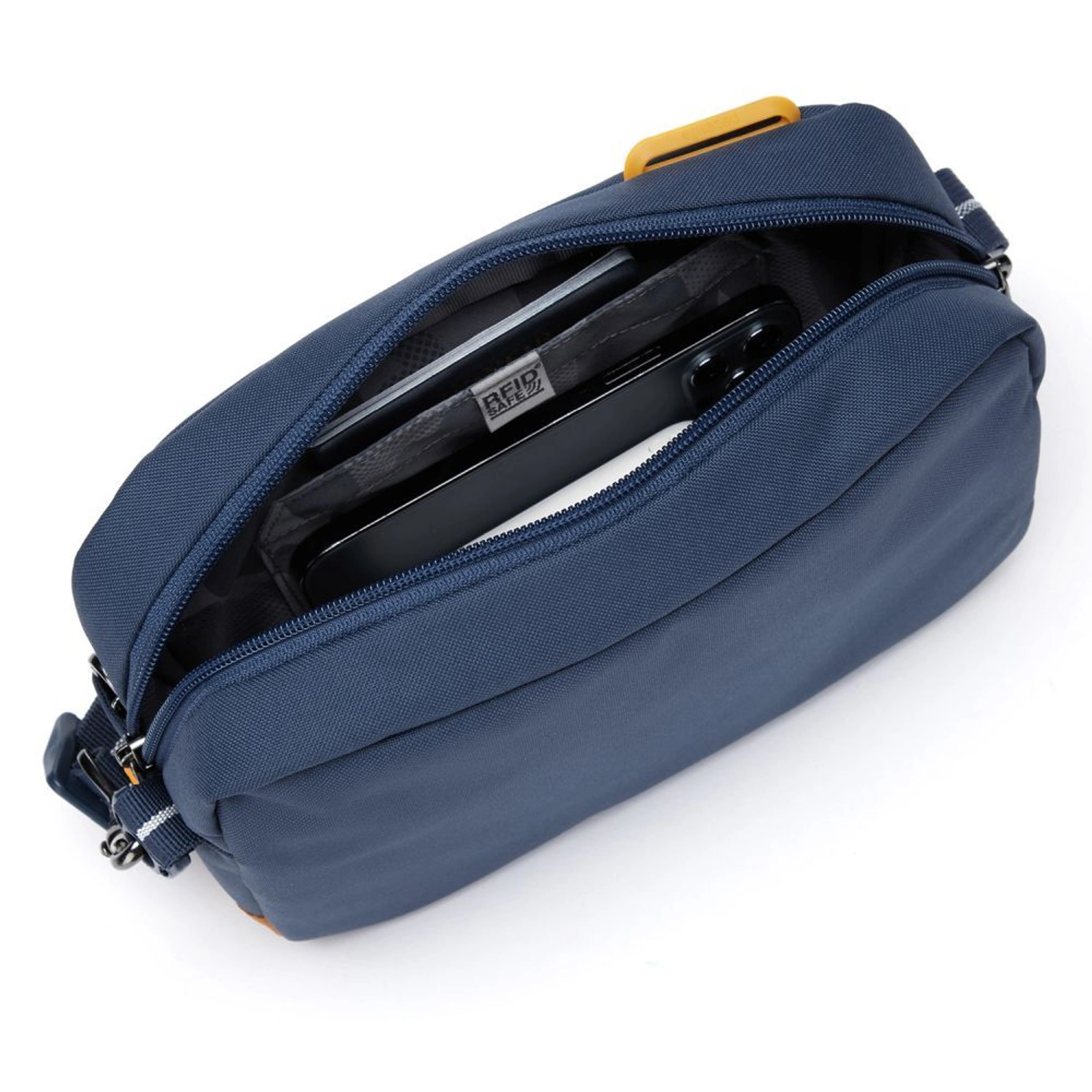 Сумка через плече антизлодій Pacsafe GO Crossbody - Темно-синій / помаранчевий