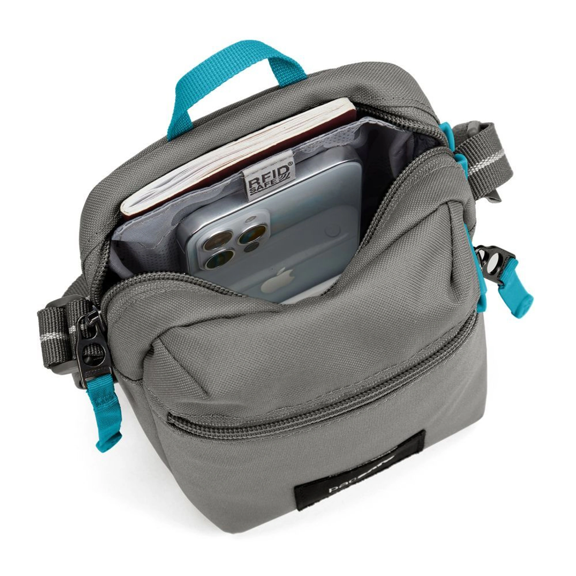 Сумка через плече антизлодій Pacsafe GO Micro Crossbody - Сірий / блакитний