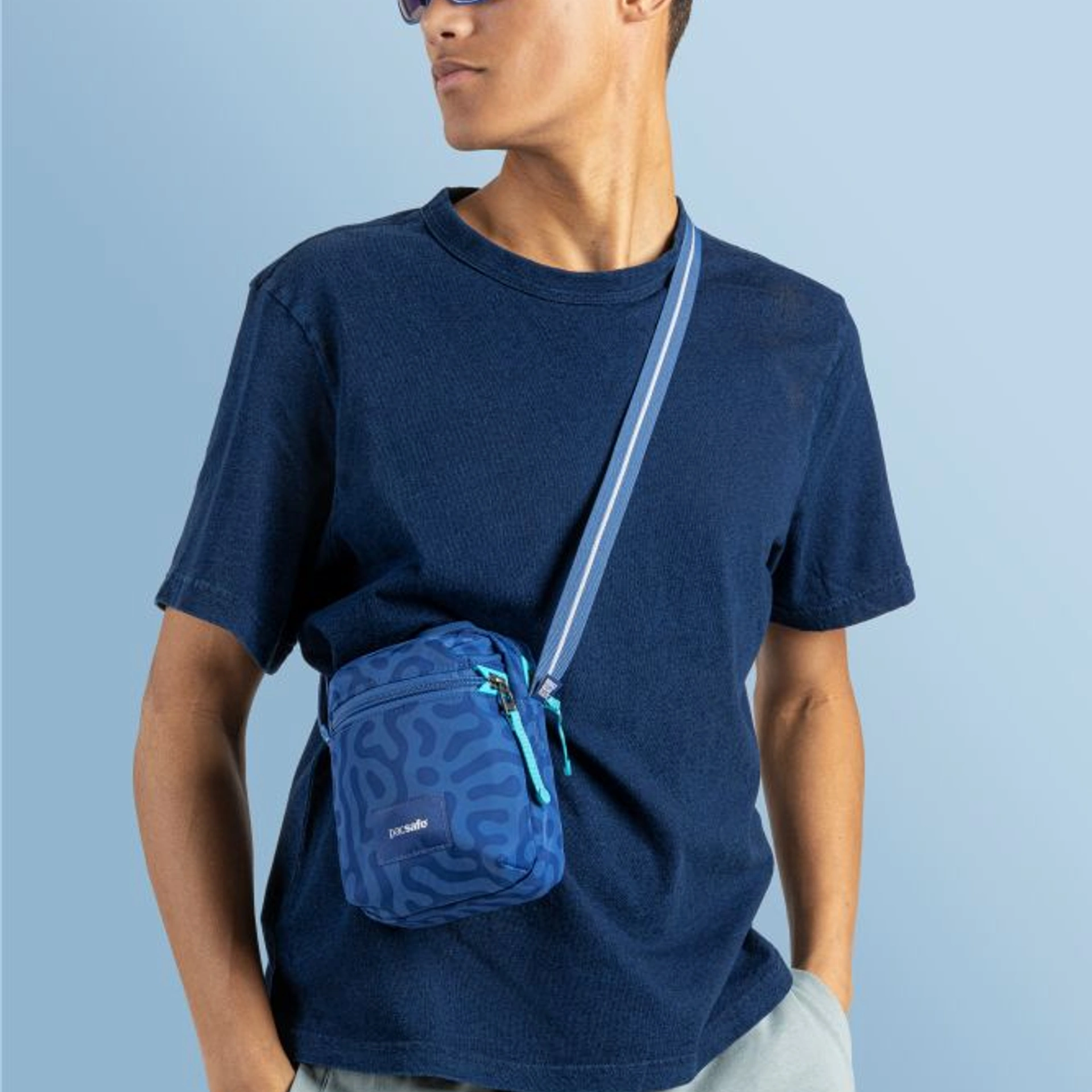 Сумка через плече антизлодій Pacsafe GO Micro Crossbody - Небесно-блакитний