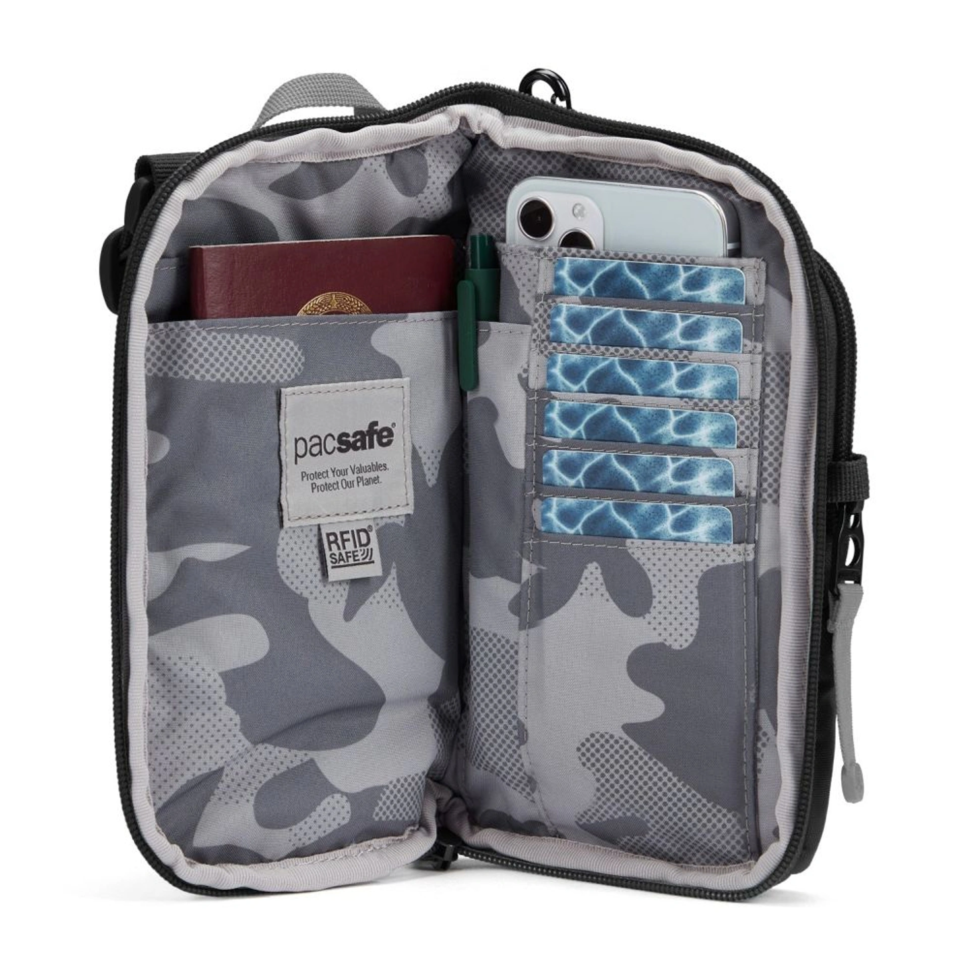 Сумка через плече антизлодій Pacsafe GO Tech Crossbody - Насичений чорний