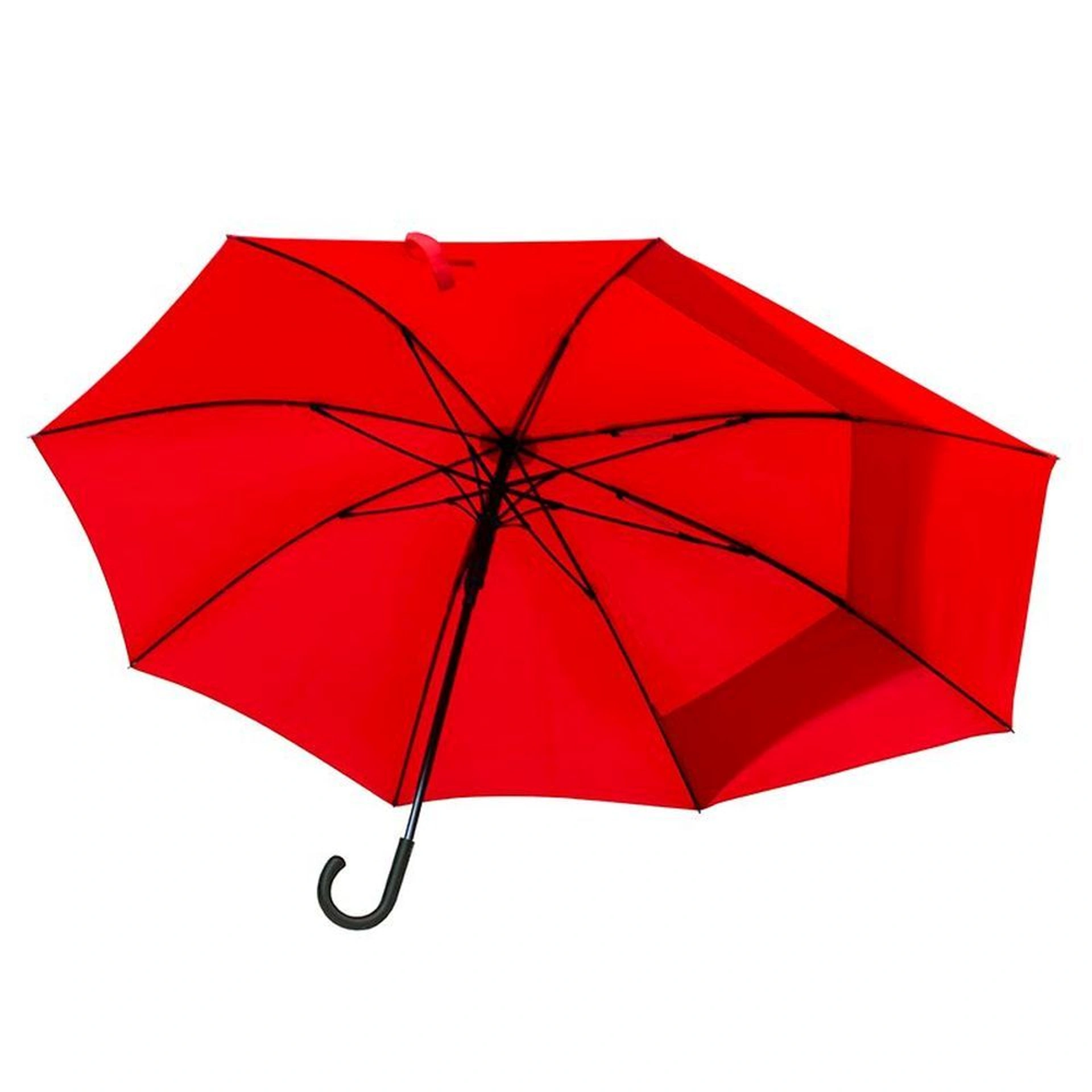 Line Art Backsafe Semi-Automatic Walking Stick Umbrella, Extended Rear Section - Red