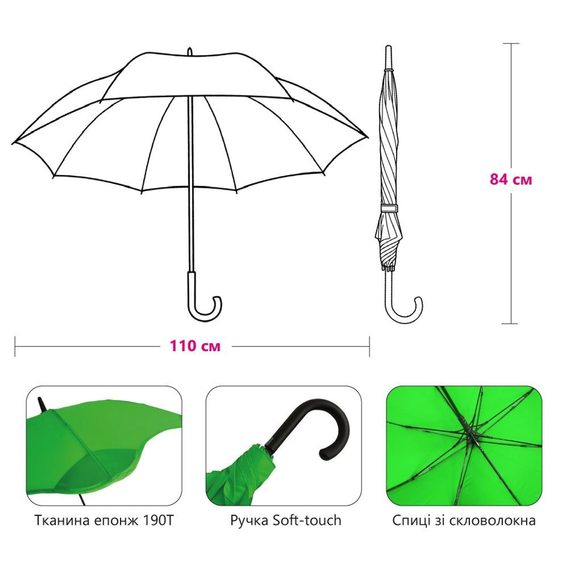 Line Art Blantier Semi-Automatic Walking Stick Umbrella with Protective Tips - Темно-синій / чорний