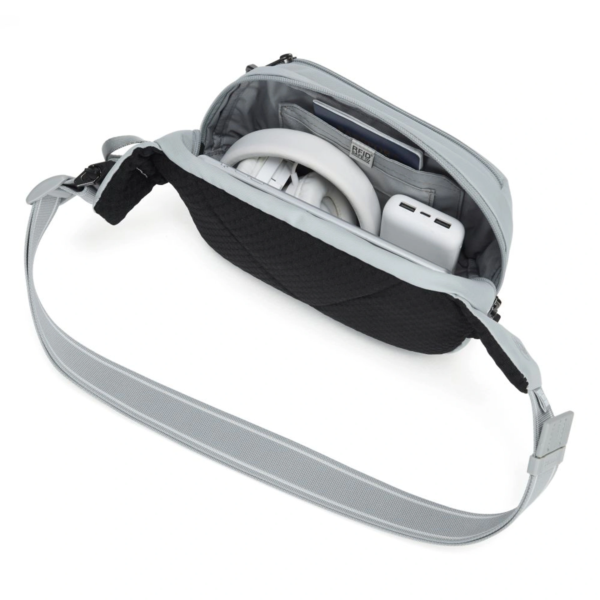 Сумка на пояс антизлодій Pacsafe V Hip Pack - Світло-сірий / чорний
