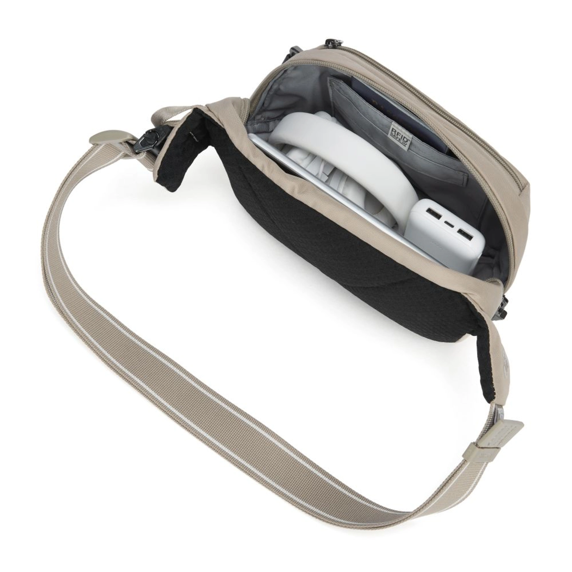 Сумка на пояс антизлодій Pacsafe V Hip Pack - Бежевий / чорний