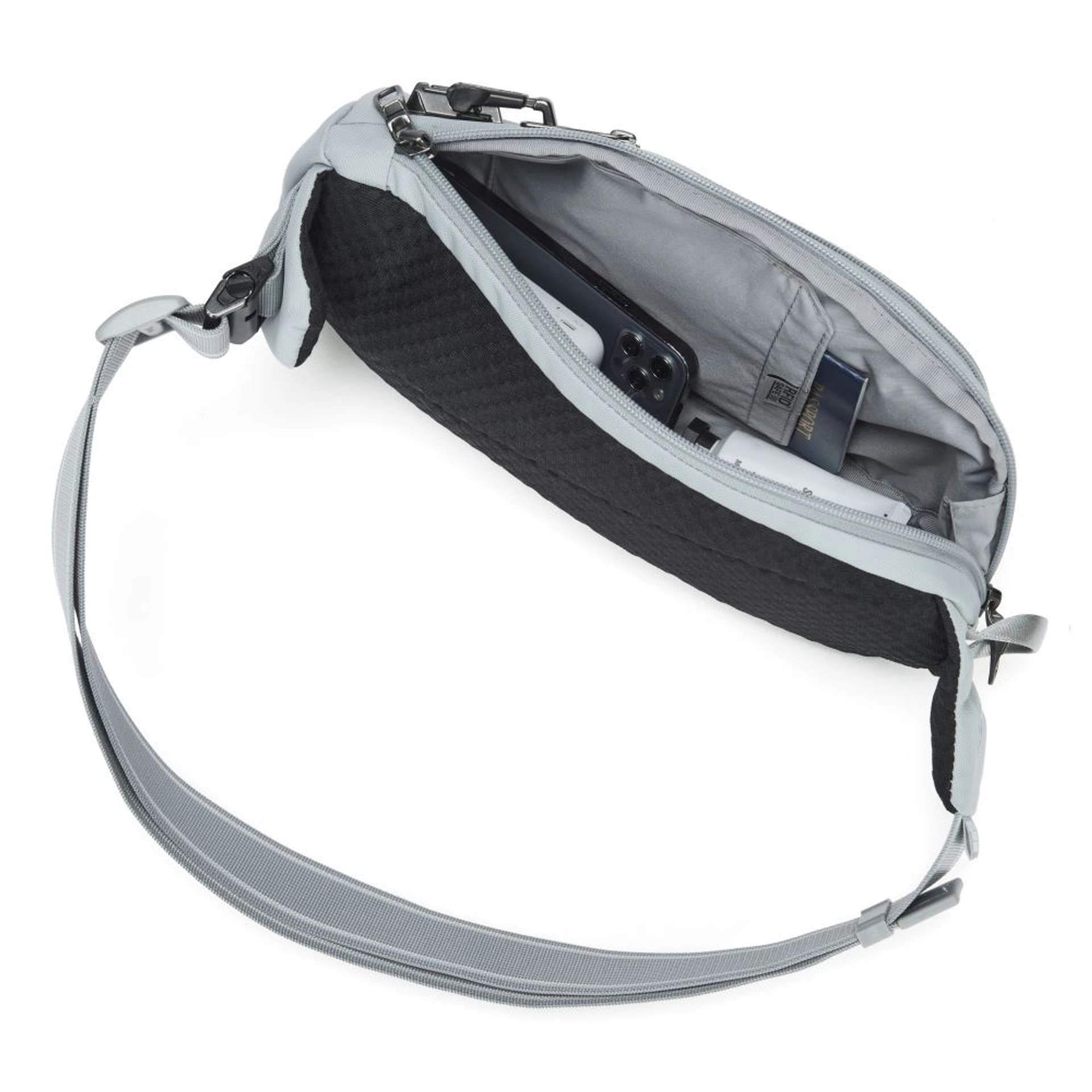 Сумка через плече антизлодій Pacsafe V Action Sling - Світло-сірий / чорний