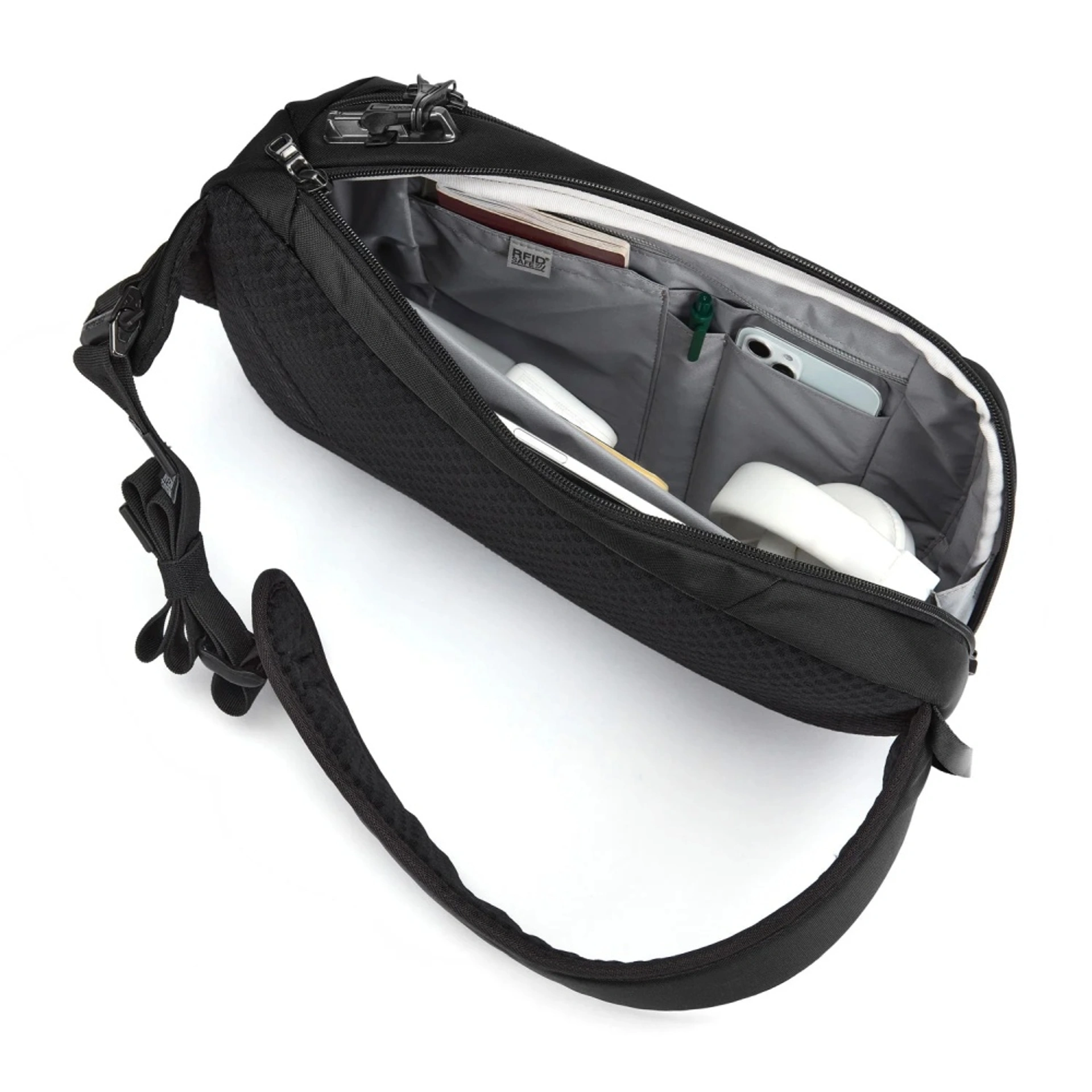 Сумка через плече антизлодій Pacsafe V Tech Sling - Насичений чорний