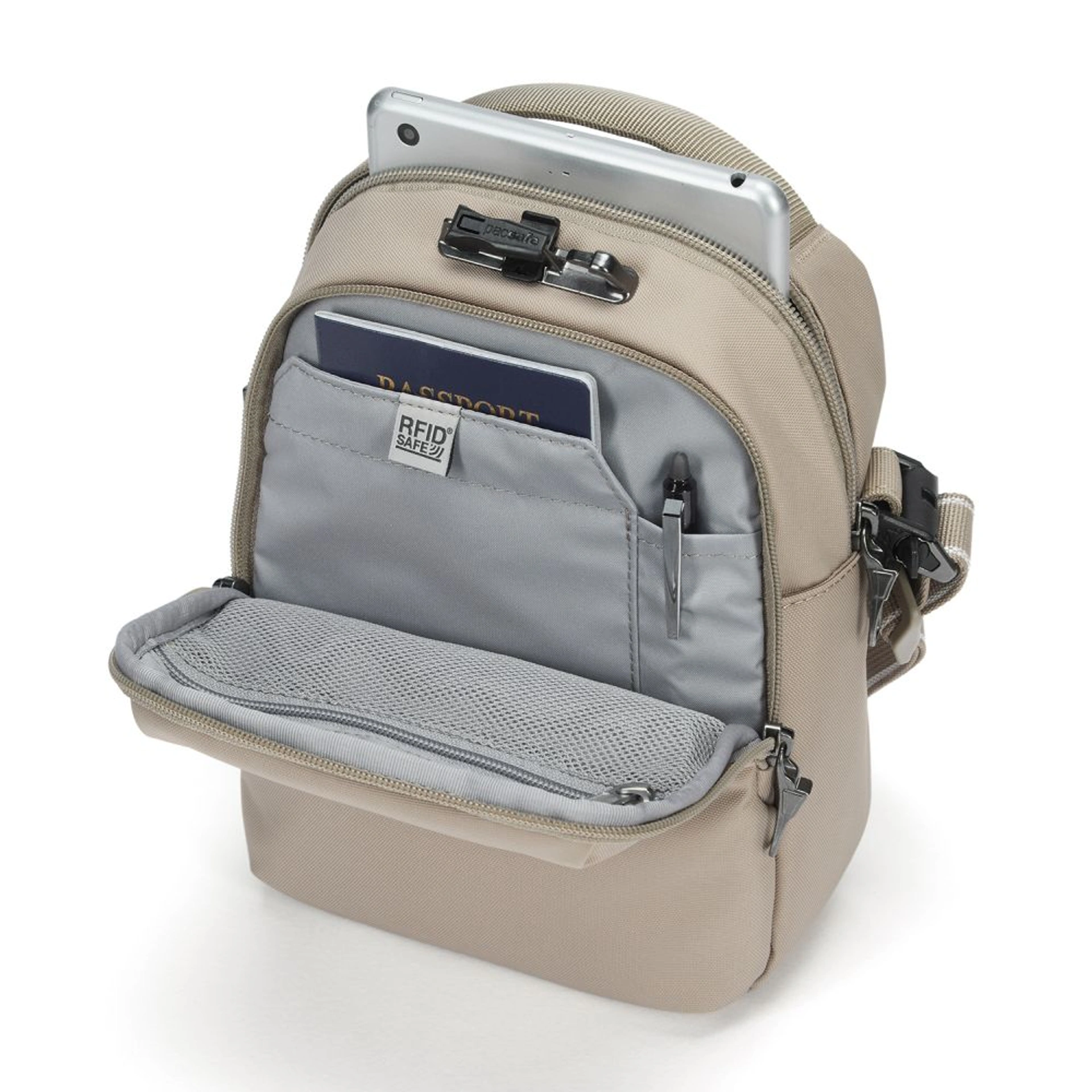 Сумка через плече антизлодій Pacsafe V Companion Crossbody - Бежевий