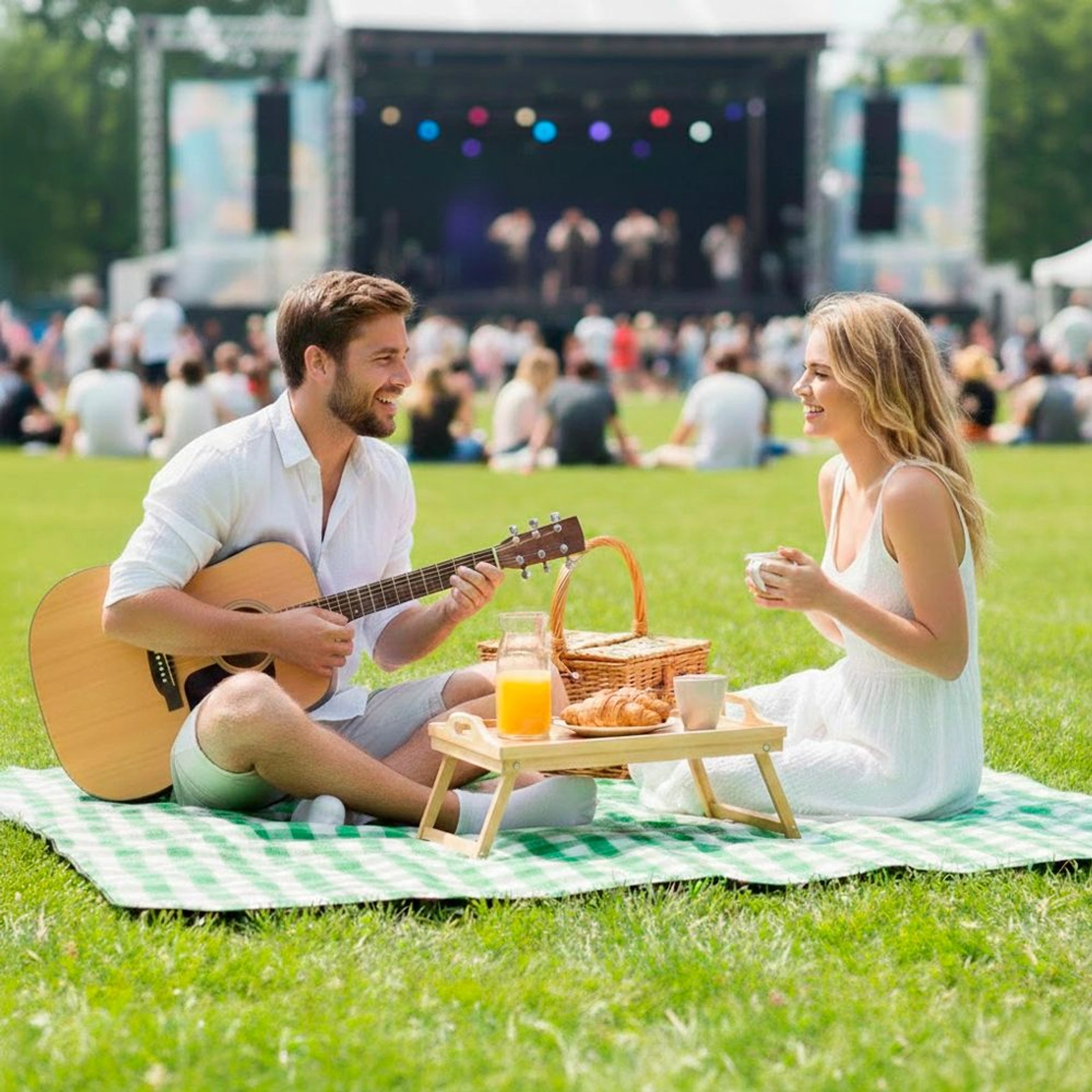 Плед флісовий двосторонній Soft Me Picnic 130х180см - Зелений / білий / чорний
