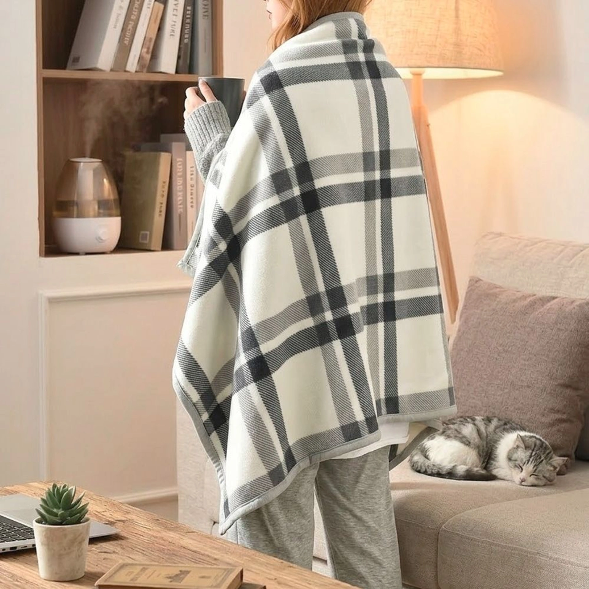 Плед-пончо флісовий Soft Me Poncho L 100х140см - Сірий / білий