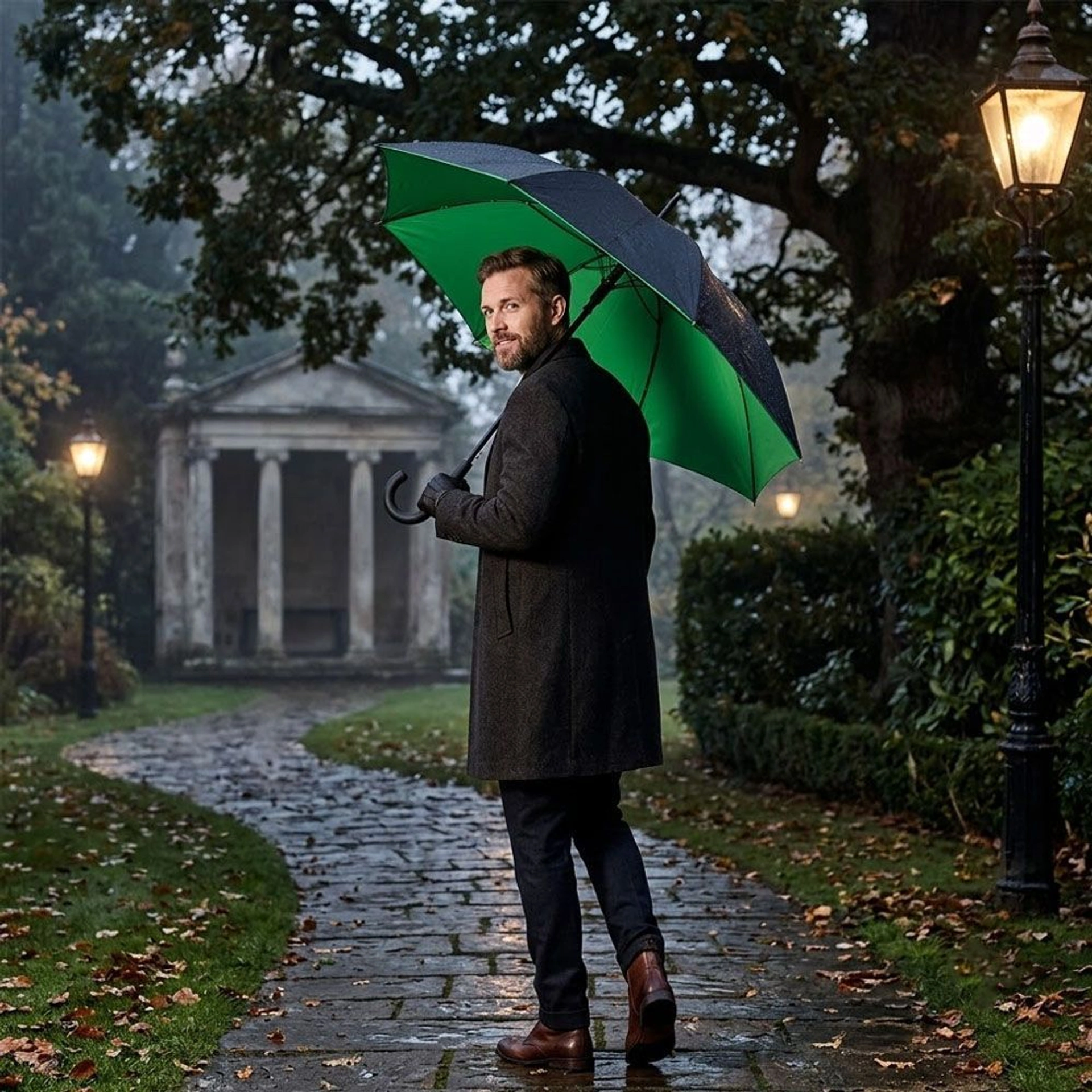 Парасоля-тростина напівавтоматична Bloom - Чорний / зелений
