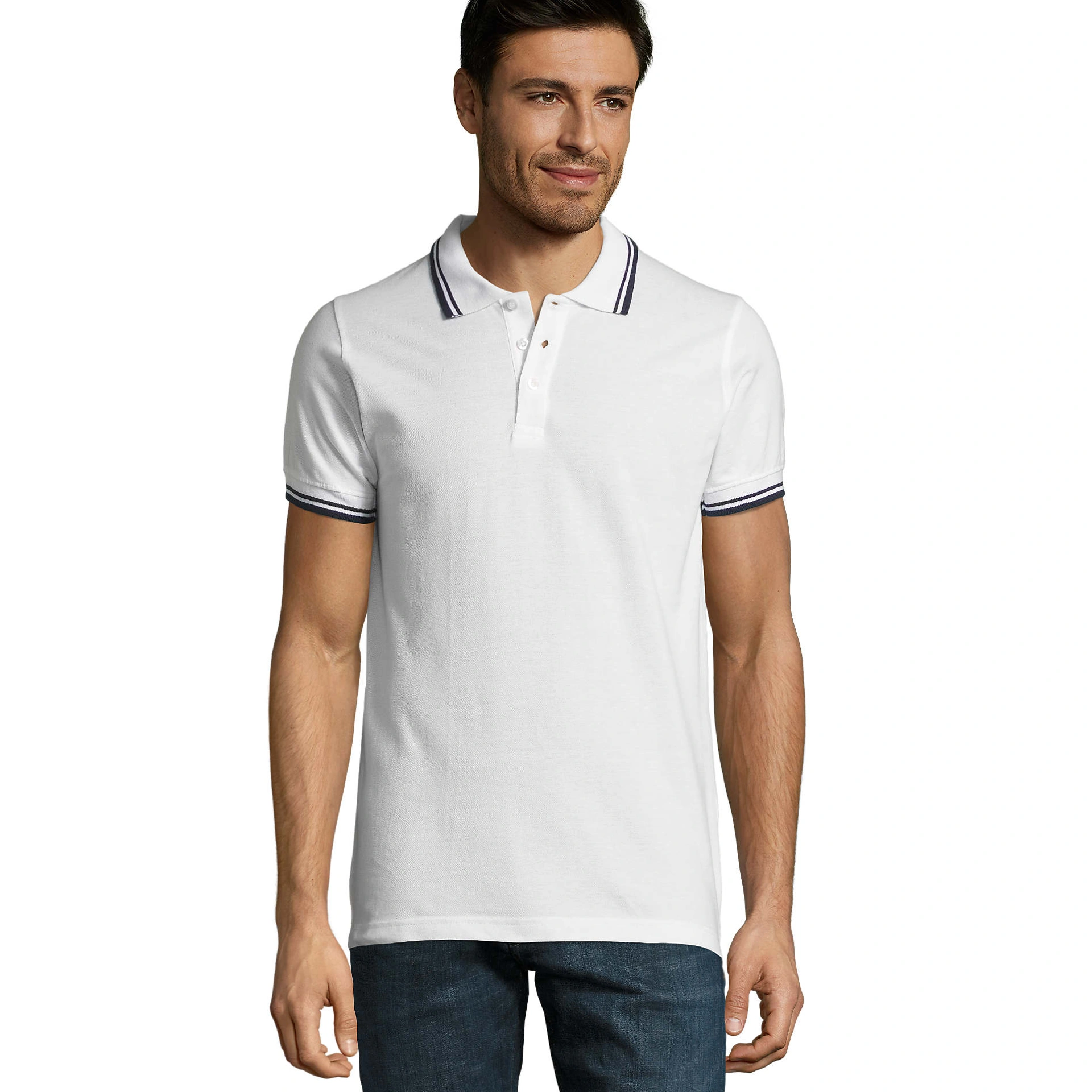 Футболка поло чоловіча SOL'S Pasadena - Білий / темно-синій / 3XL